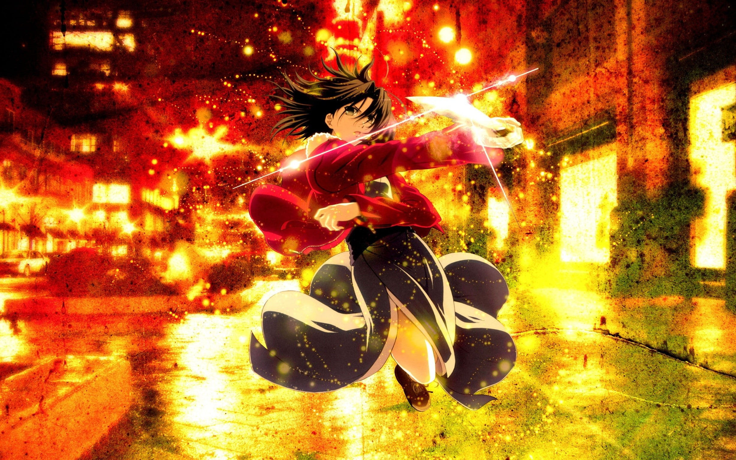 fashion, city, shoe, blurred motion, Type-Moon, outdoors, street, decoration, night, holiday, scooter, nature, Ryougi Shiki, christmas decoration, motion, HD Wallpaper