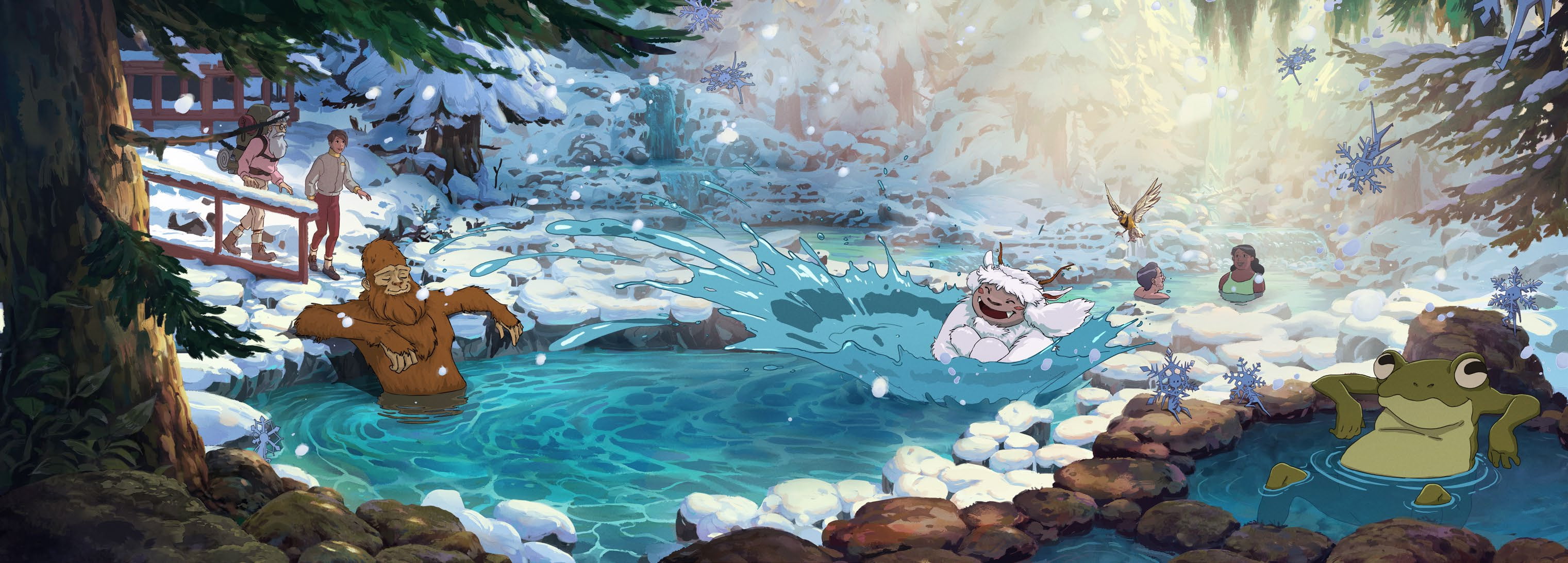digital painting, Hayao Miyazaki, landscape, travel oregon, 2K, Studio Ghibli, vacation, Oregon, sasquatch, hotspring, Yeti, Portland, squatch, HD Wallpaper