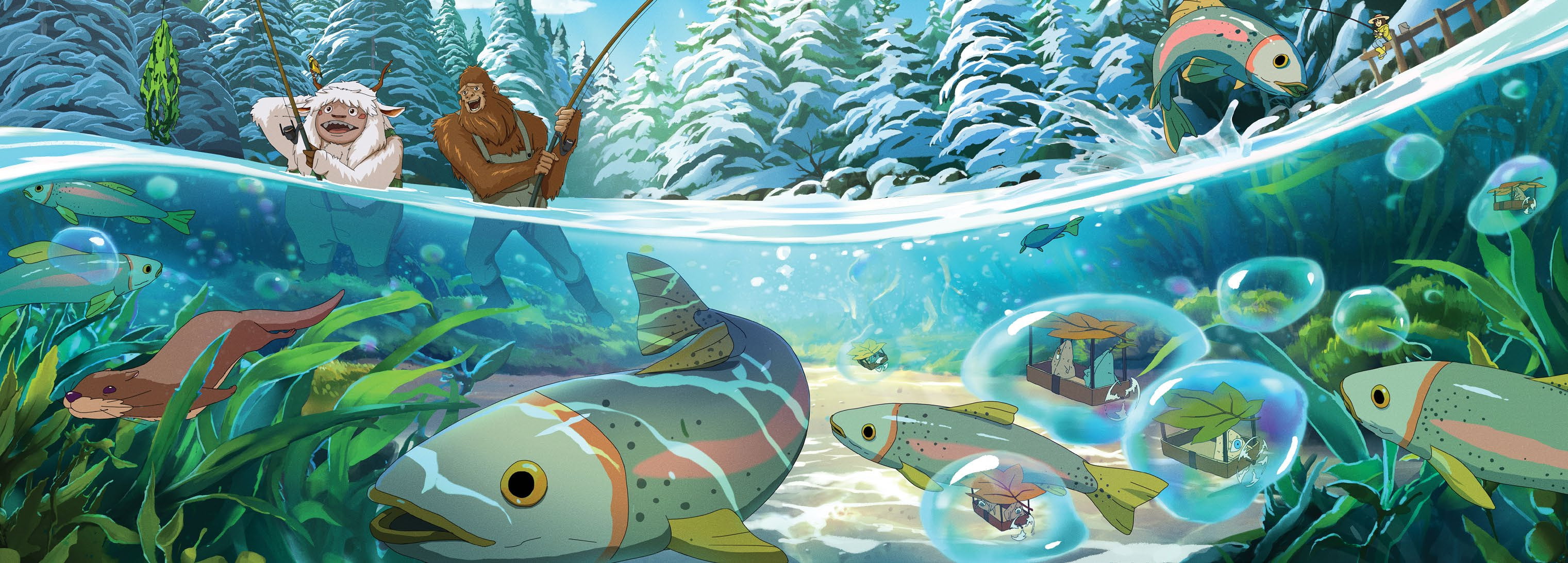 digital painting, Studio Ghibli, Portland, Yeti, Hayao Miyazaki, 2K, vacation, squatch, fishing, sasquatch, landscape, travel oregon, Oregon, HD Wallpaper