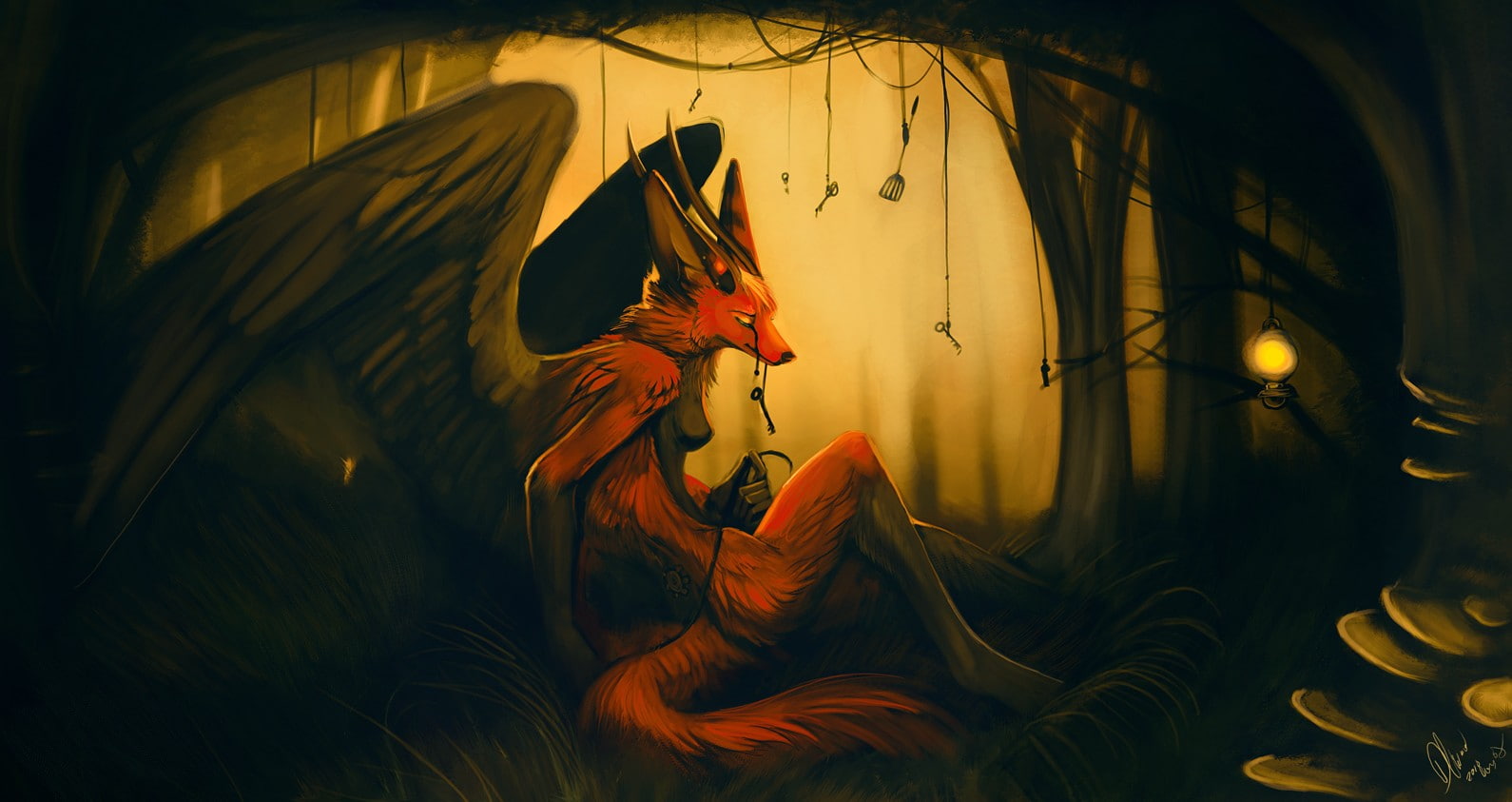 Anthro, angel wings, furry, 720P, HD Wallpaper