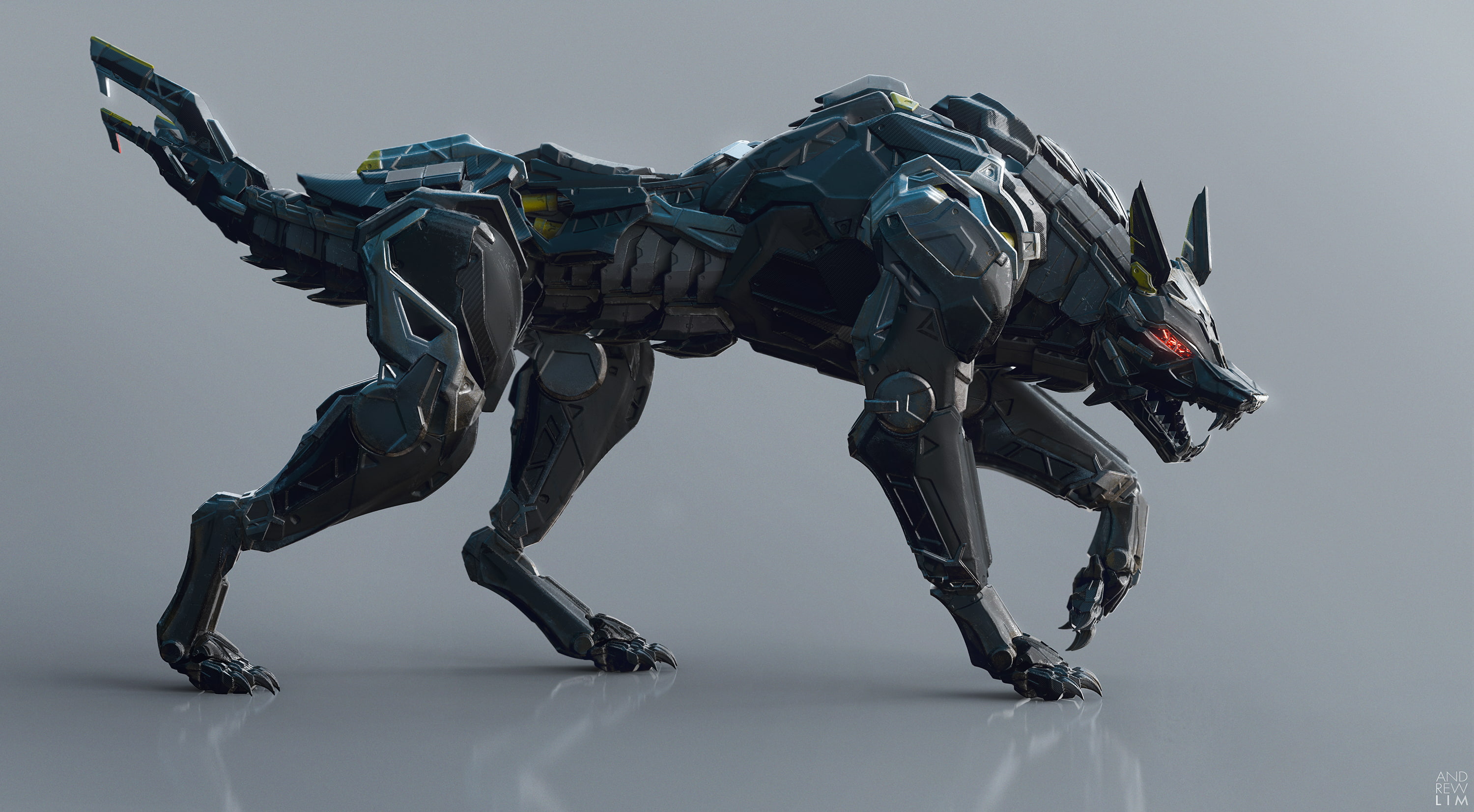 sport, domestic, indoors, day, 2K, wolf, skill, representation, horse, no people, mech, 3D, colored background, walking, gray, side view, robot, still life, HD Wallpaper