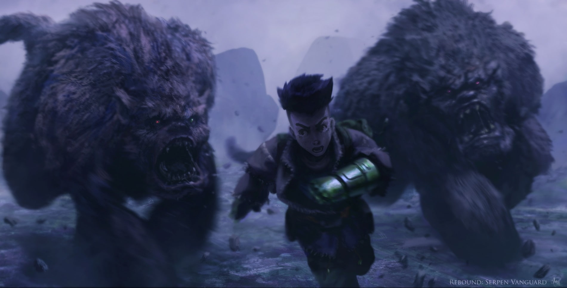 fantasy, monsters, fantasy art, 720P, fierce, chasing, art, HD Wallpaper
