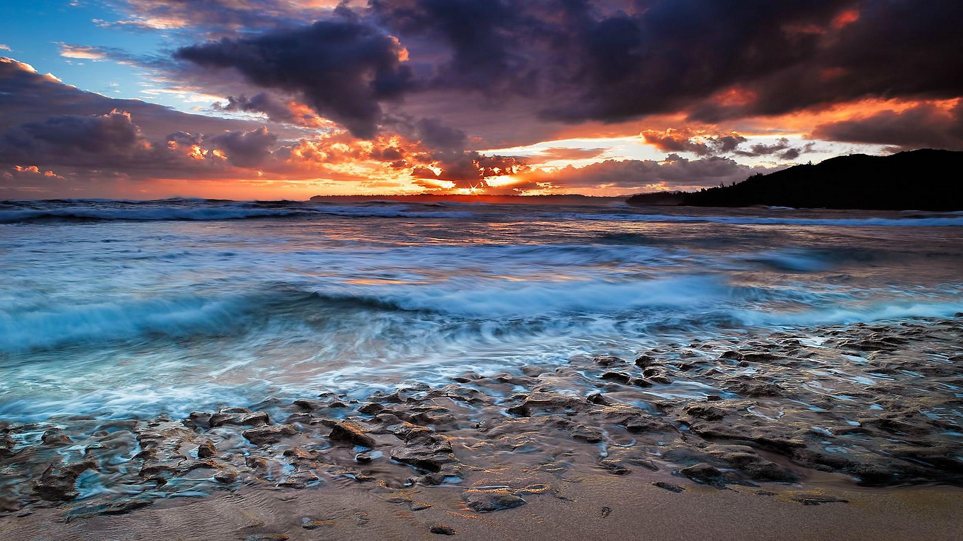 fierce, sunset, maui, whitecaps, hawaiian, blue seas, 1080P, 3d and abstract, beautiful, long exposure, blue, HD Wallpaper