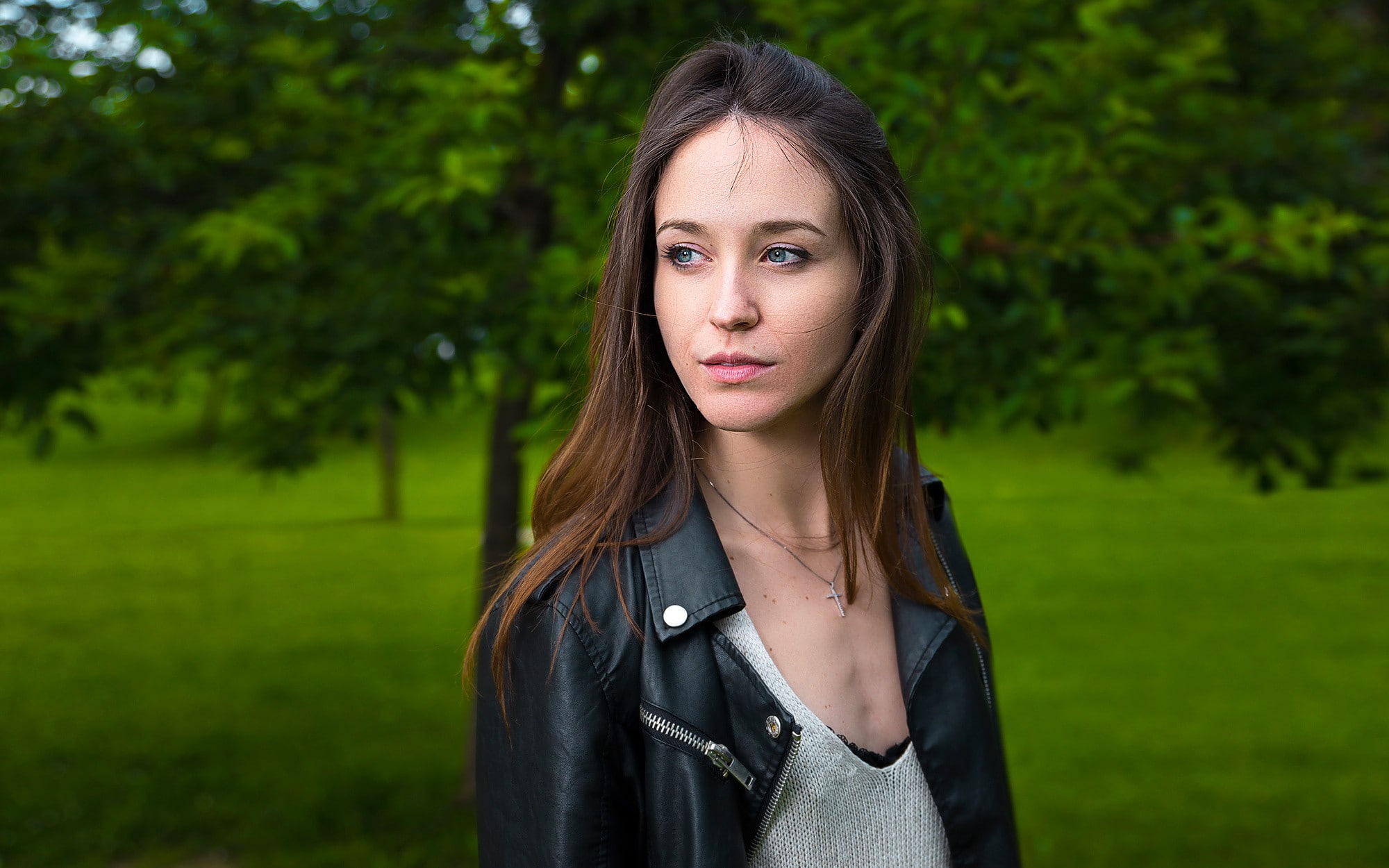 Victor Kalman, leather jackets, 500px, Lorenza Cani, Lorenza, photography, 1080P, looking away, women, HD Wallpaper