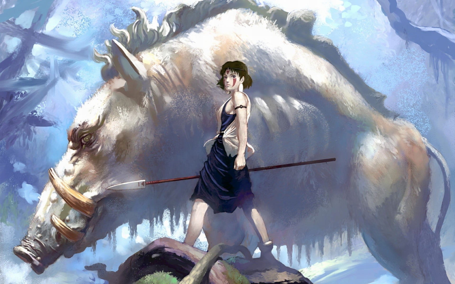 anime, low angle view, art and craft, female, sunlight, women, lifestyles, leisure activity, haired, water, Princess Mononoke, 1080P, outdoors, brown, HD Wallpaper