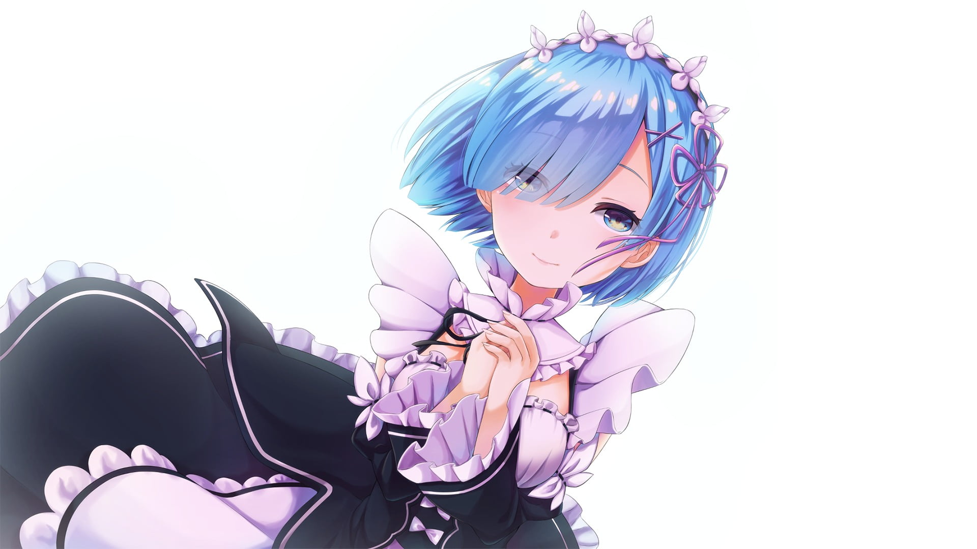 Re:Zero Kara Hajimeru Isekai Seikatsu, smiling, multi colored, Rem (Re: Zero), maid outfit, hair, long, creativity, blue eyes, black, purple, graphic, cut out, HD Wallpaper