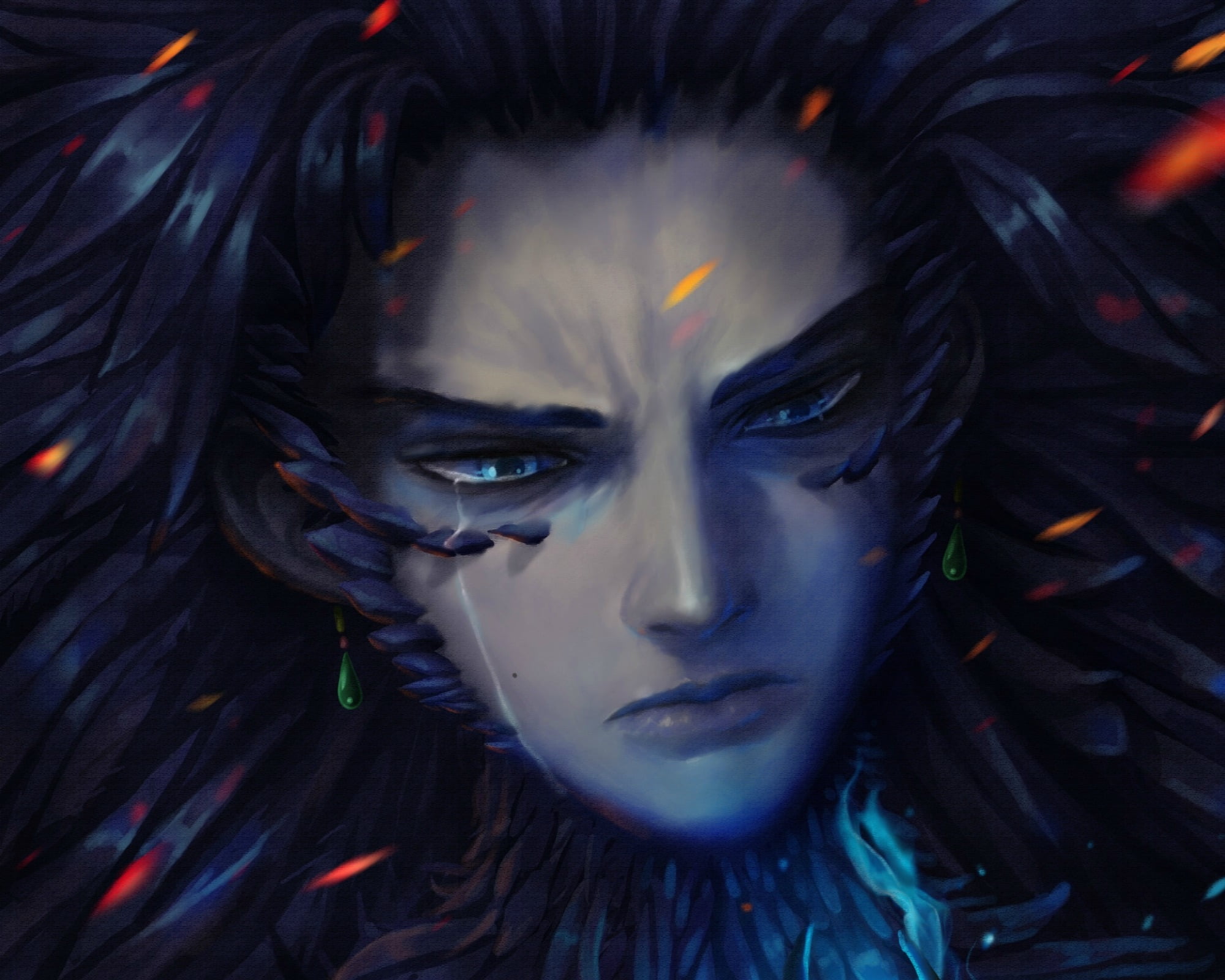 yongsub song, beautiful woman, howls moving castle, anime, art, 1080P, beautiful people, close-up, face paint, portrait, hair, human face, headshot, face, HD Wallpaper