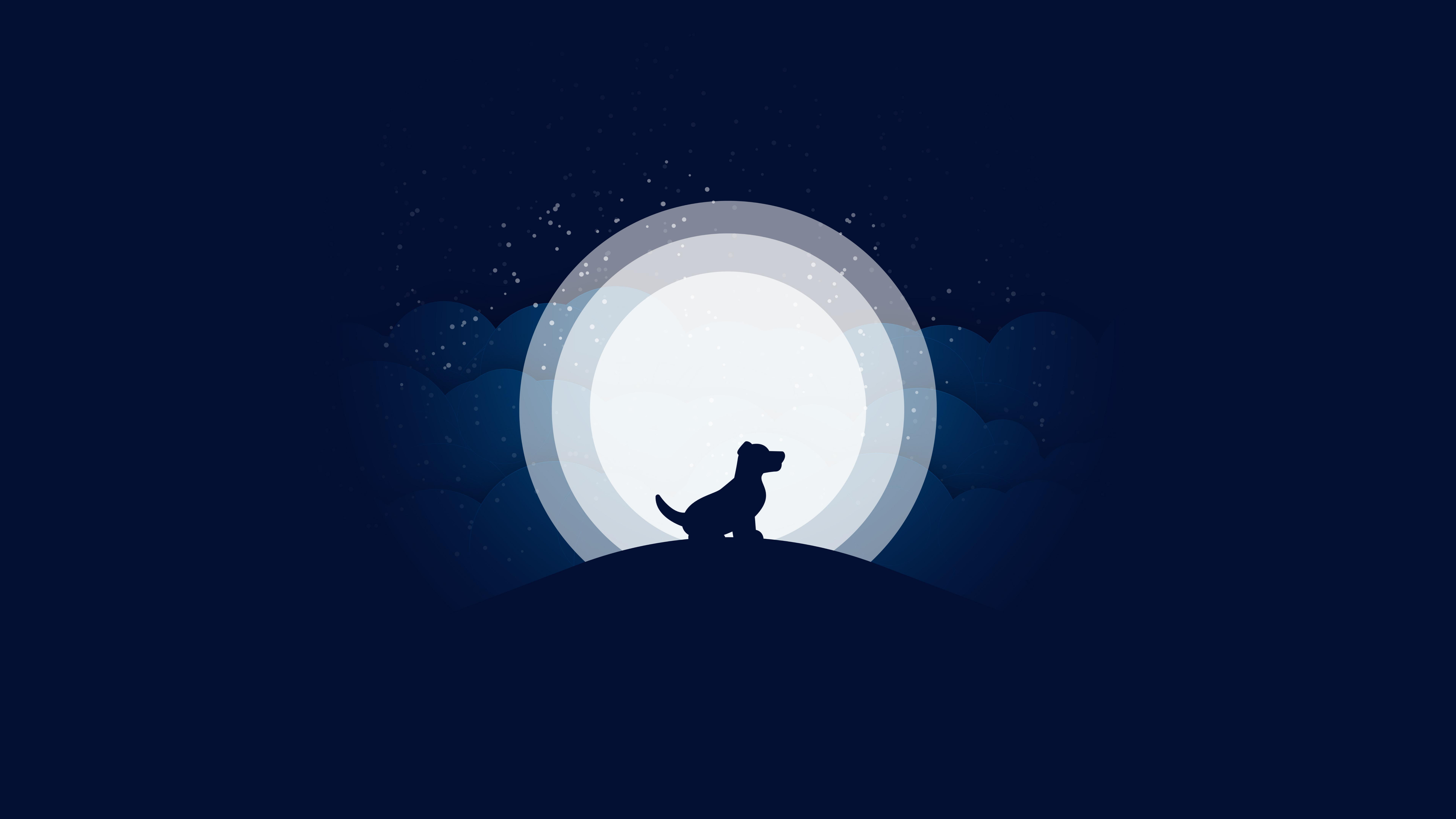 night, silhouette, dog, howling, funny, moonlight, graphics, circle, darkness, moon, 8K, HD Wallpaper