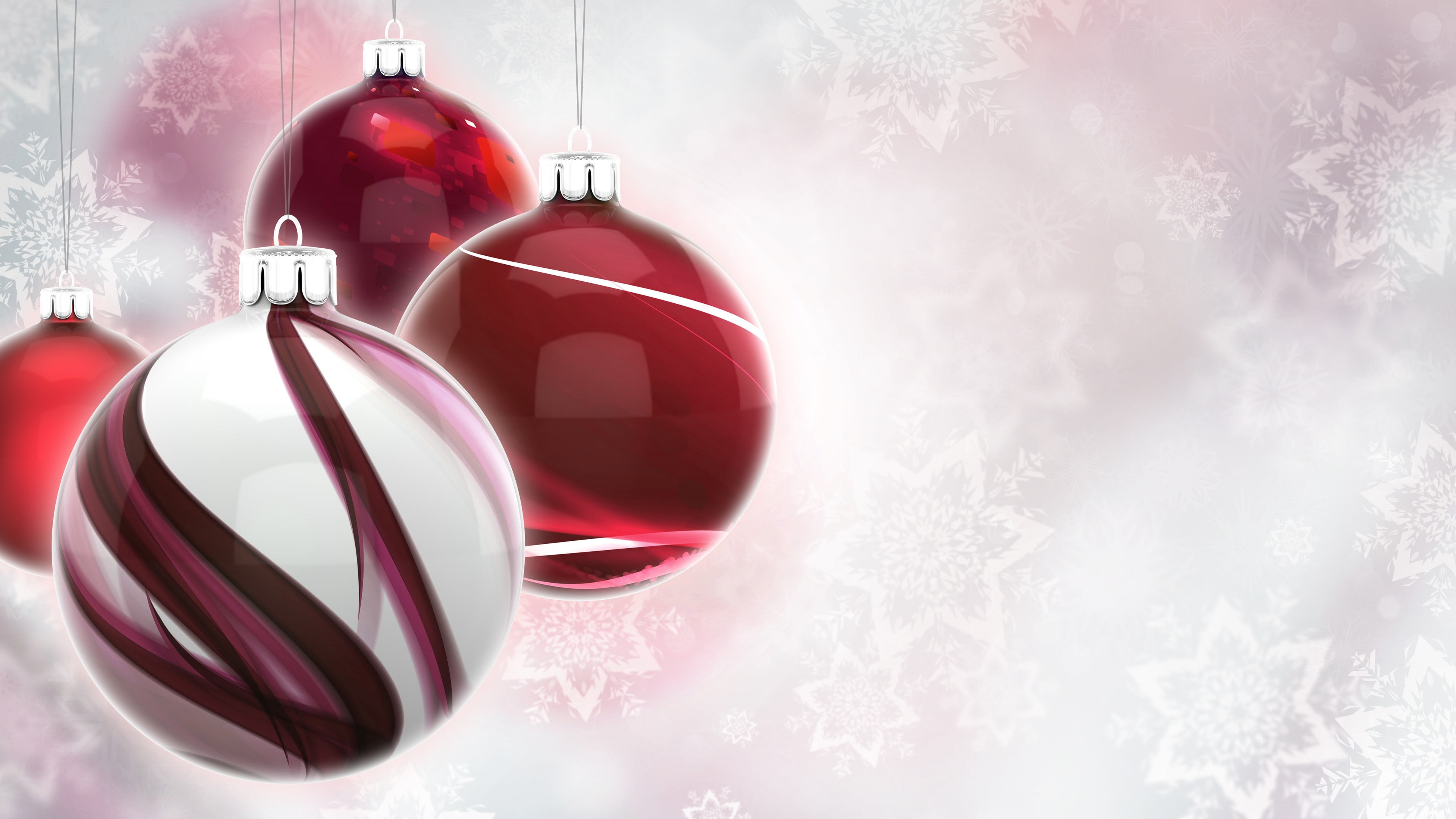 red, 4K, Christmas ornaments , celebration event, event, holiday - event, snow flakes, digital art, illuminated, indoors, cold temperature, snow, vector, HD Wallpaper