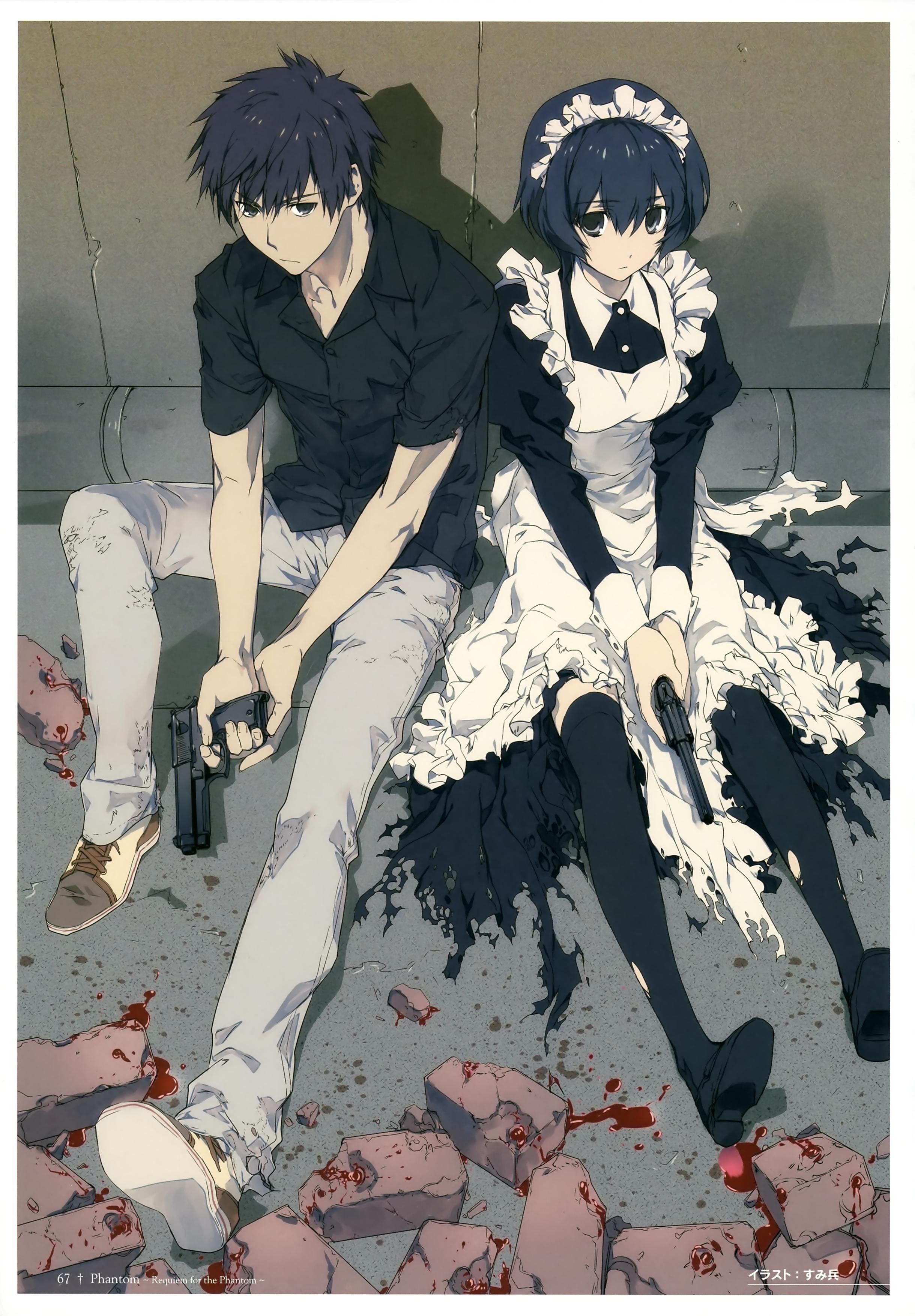 maids, guns, torn, phantom, anime, requiem, 2K, maid, costumes, clothing, Phone HD Wallpaper