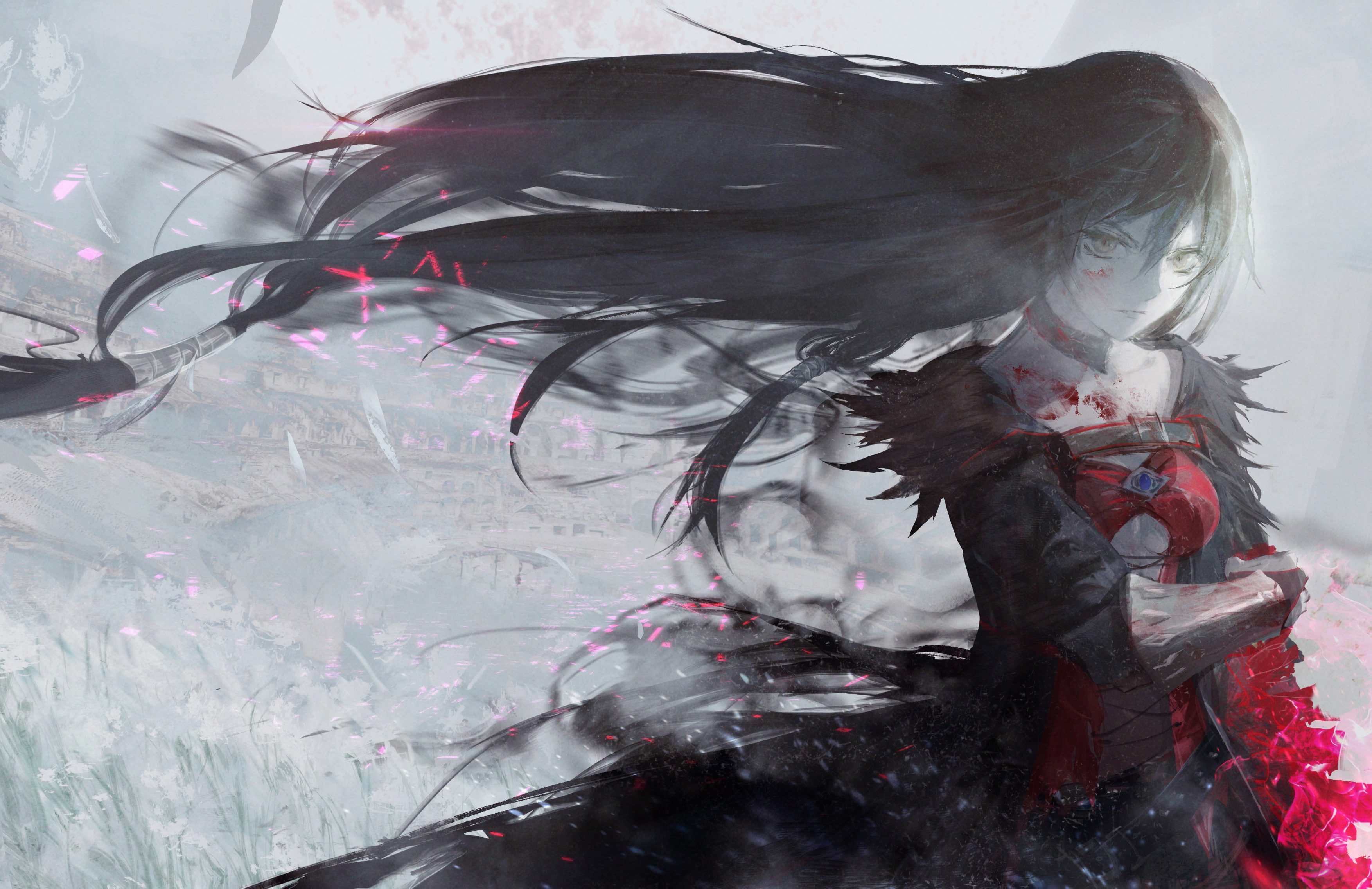 Tales of Series, anime, Tales of Berseria, black hair, torn clothes, dress, long hair, Velvet Crowe, 2K, anime girls, blood, HD Wallpaper