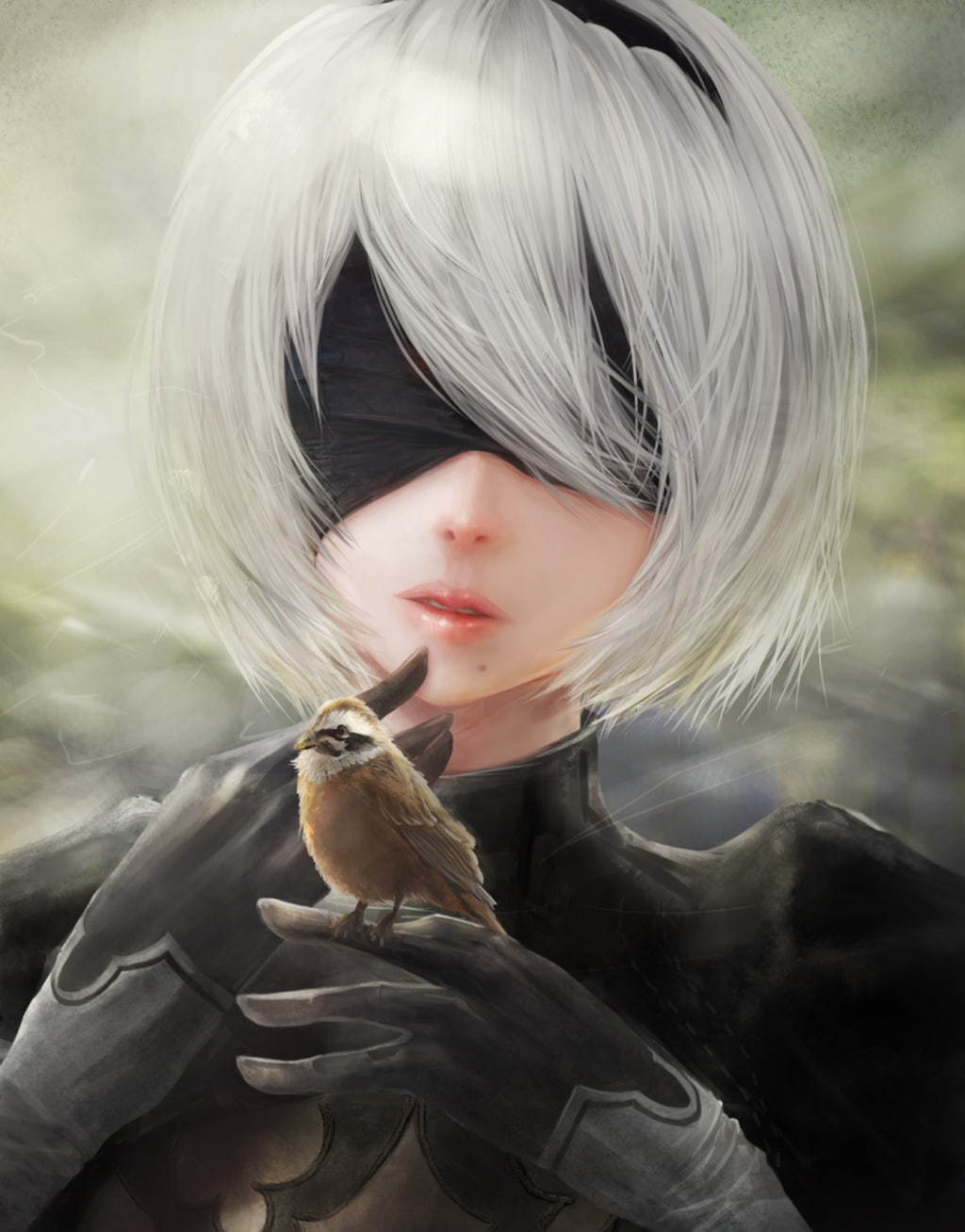 elbow gloves, 2B (Nier: Automata), birds, 720P, NieR, Nier: Automata, animals, Phone HD Wallpaper