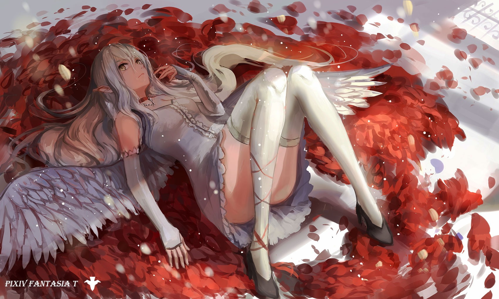 fashion, wings, 720P, creativity, close-up, high angle view, event, human representation, indoors, red, elbow gloves, women, dress, Pixiv Fantasia, retail, HD Wallpaper