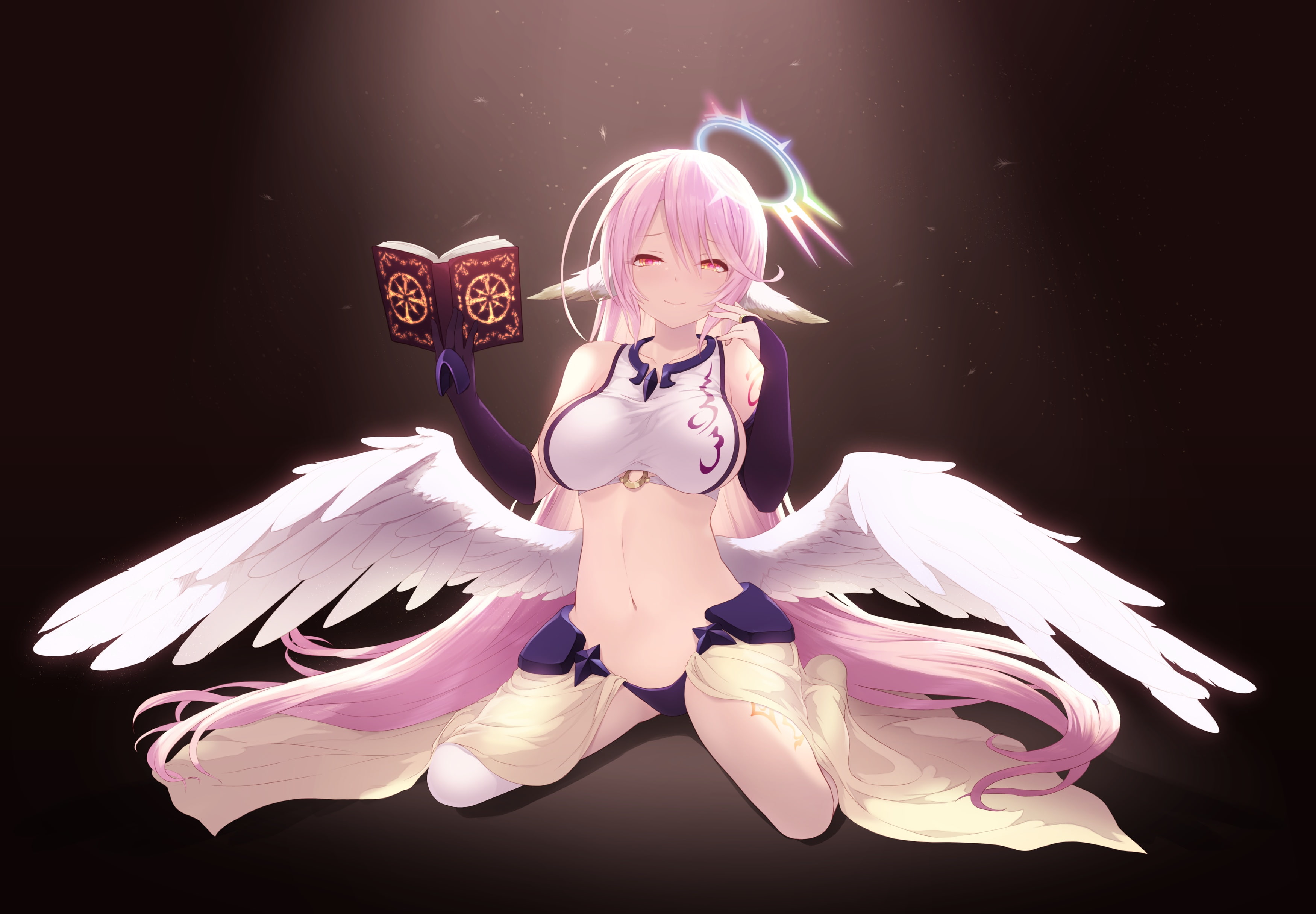 jibril, hair, life, long, 2K, konachan, game, com, 261537, animal, pink, wings, ears, elbow, halo, book, gloves, cait, HD Wallpaper