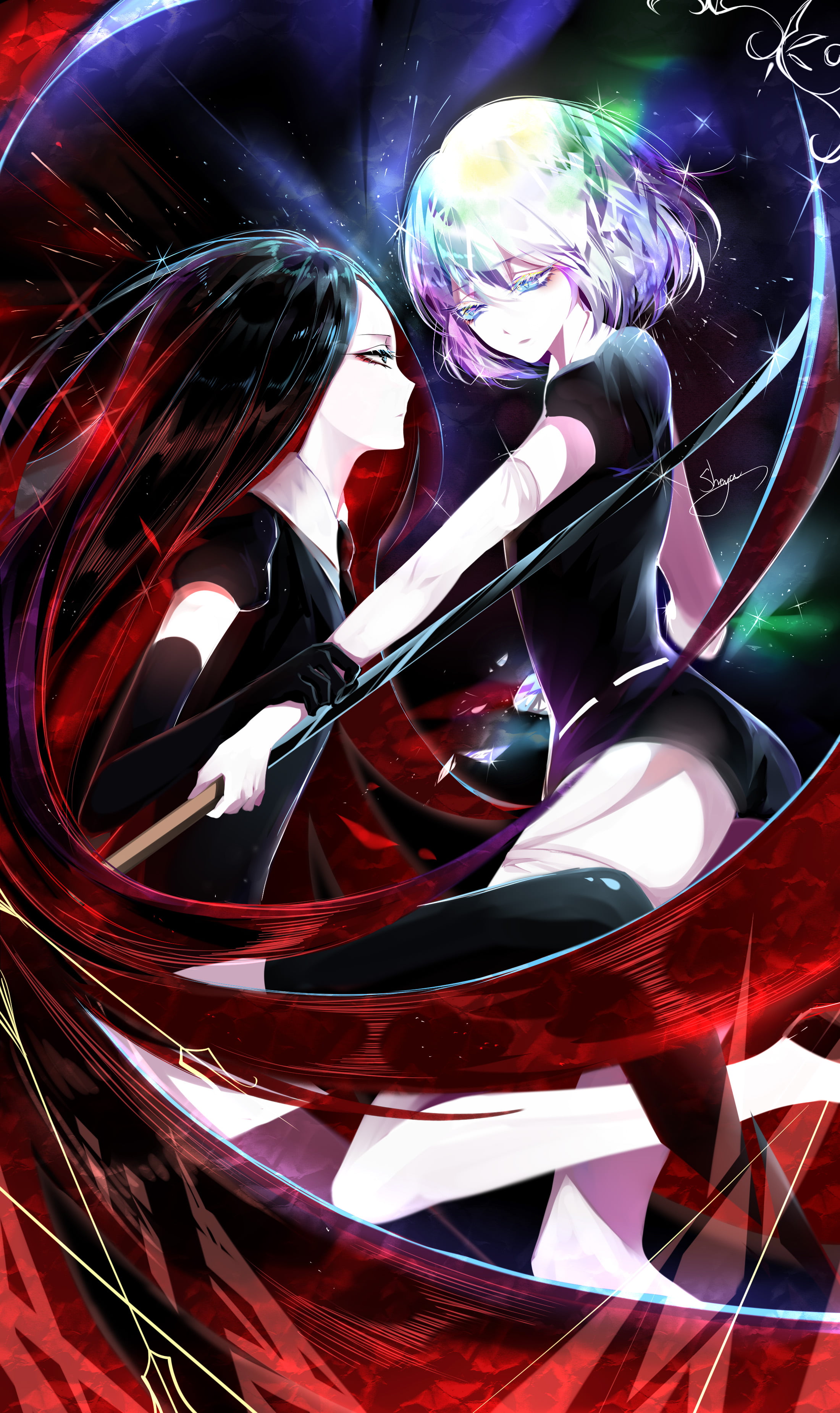 cleaning, Diamond (Houseki no Kuni), Houseki no kuni , elbow gloves, helmet, indoors, shirt, illuminated, character, people, transportation, red, mode of transportation, Phone HD Wallpaper