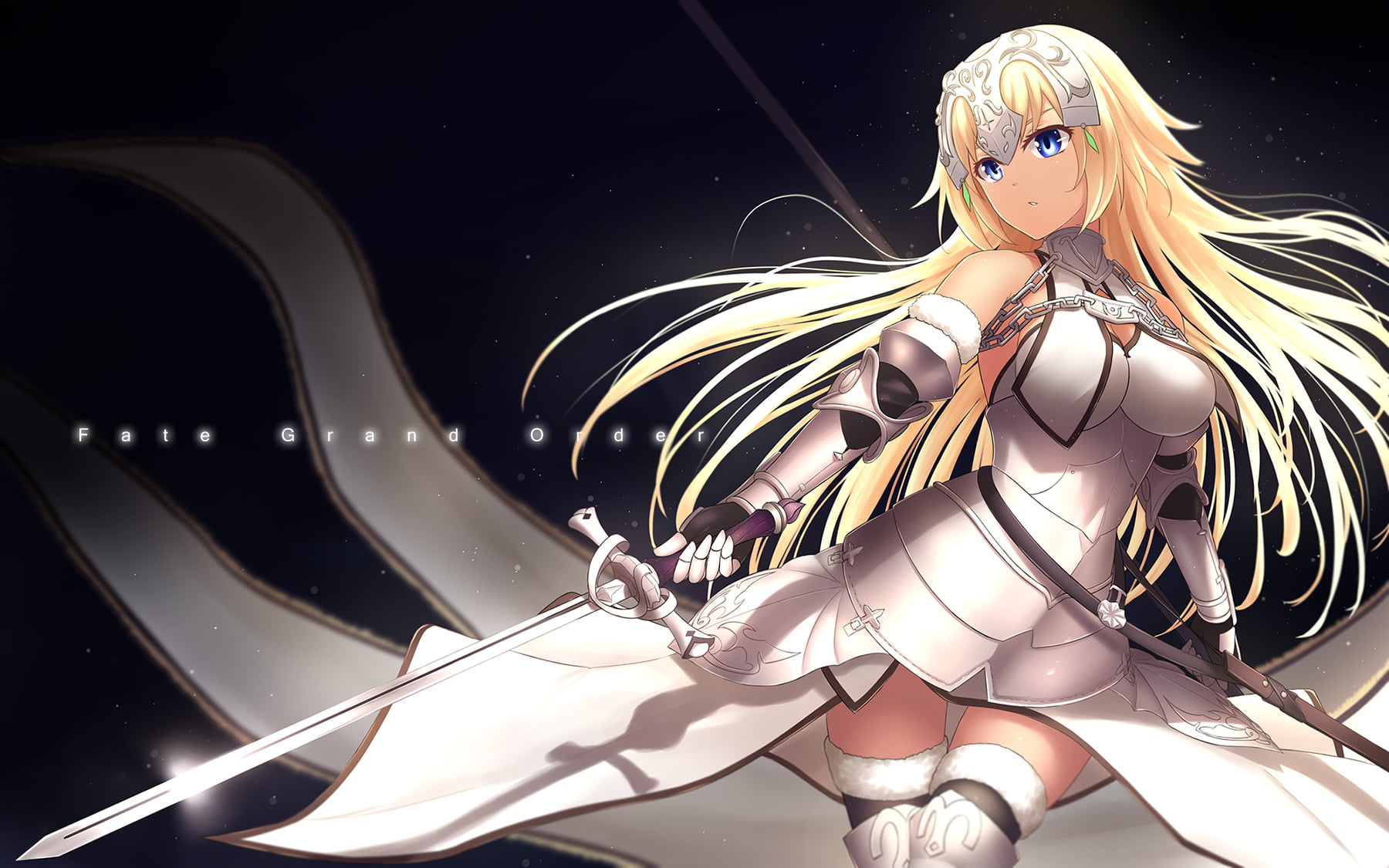 blond hair, Ruler (Fate/Apocrypha), technology, sculpture, robot, night, Fate/Grand Order, Fate Series, art and craft, Girl, hairstyle, Long Hair, representation, HD Wallpaper
