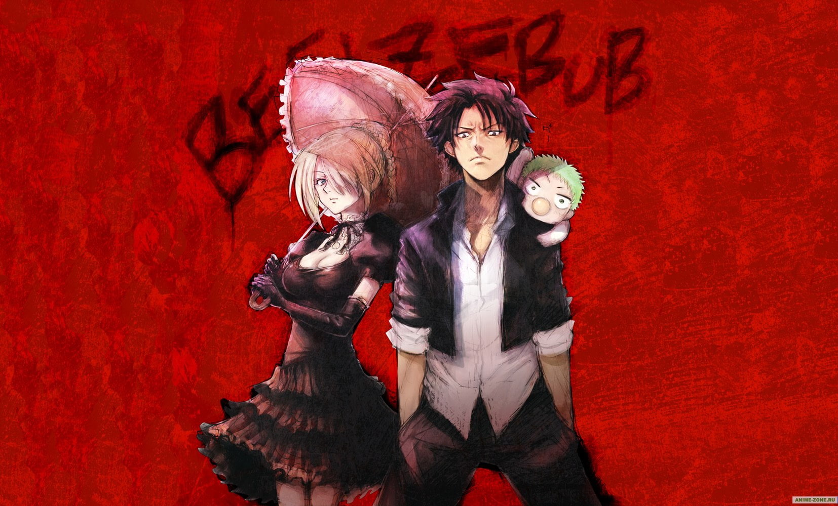 red, be 039 el, 720P, tatsumi, beelzebub, umbrella, baby, manga, oga, hildegarda, HD Wallpaper