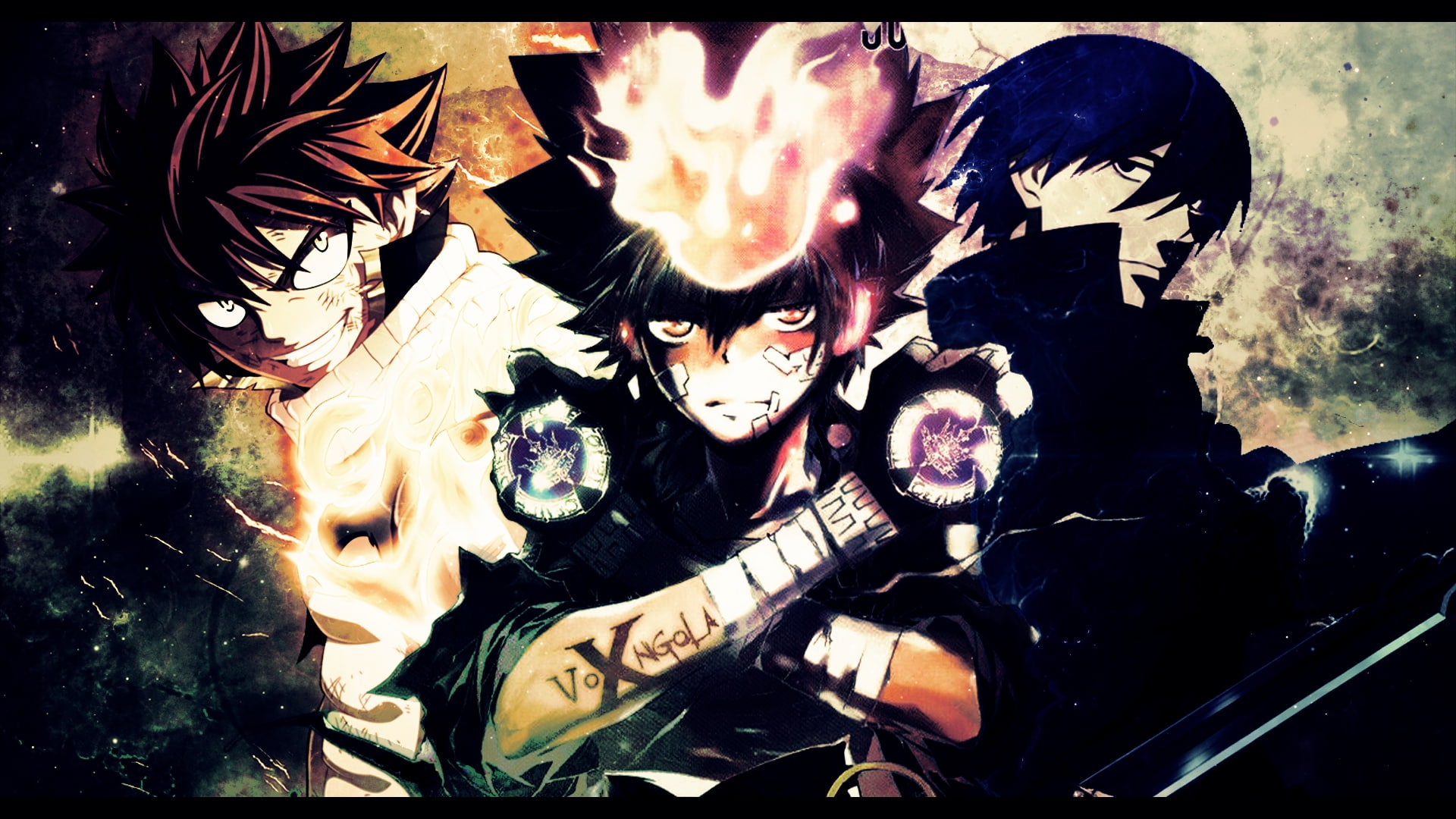 Darker than Black, Hitman Reborn, 1080P, Tsunayoshi Sawada, Hei (Darker than Black), Natsu Dragneel, Anime, Crossover, Fairy Tail, HD Wallpaper