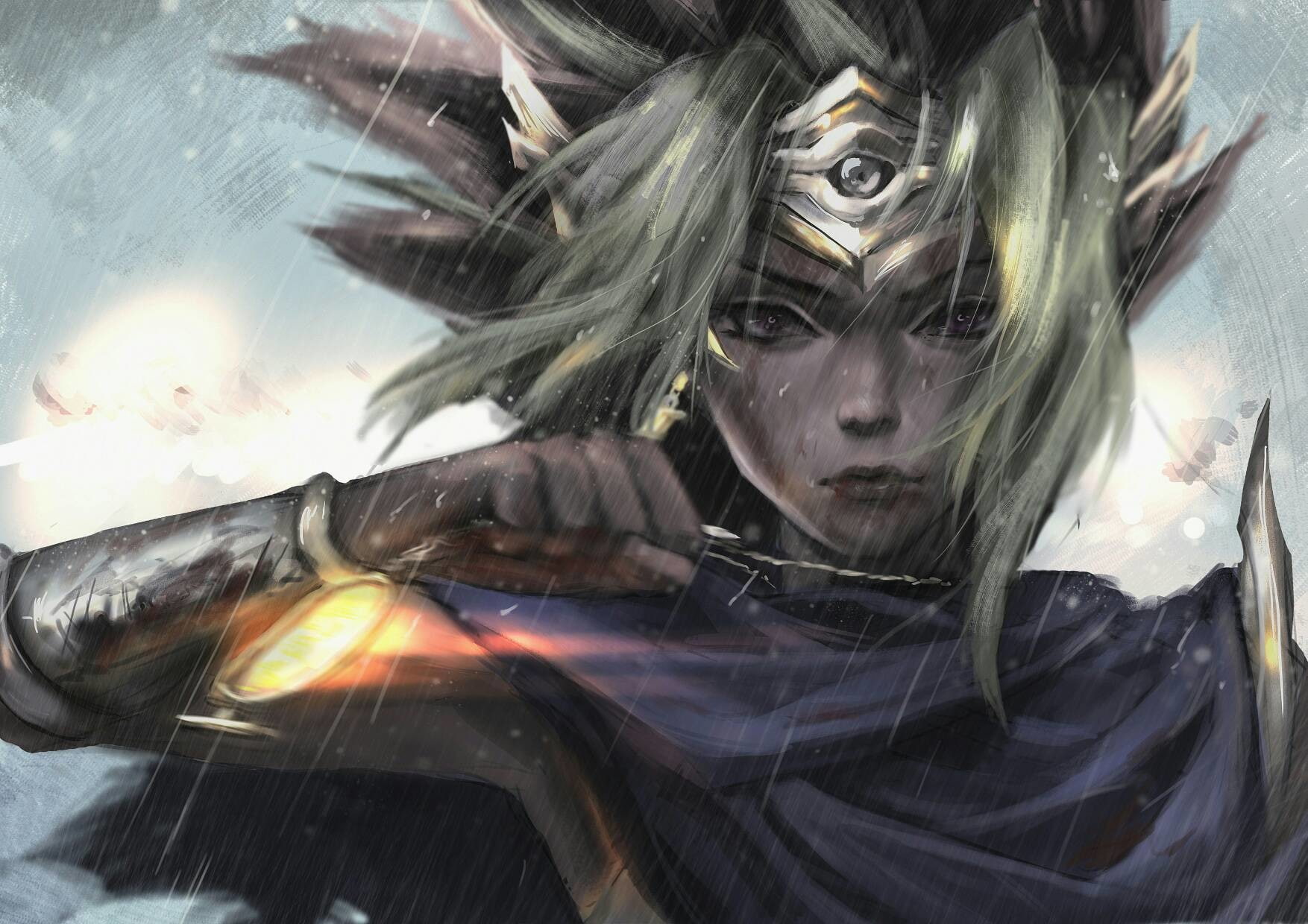 720P, fantasy girl, blonde, rain, Yu-Gi-Oh, anime, anime girls, HD Wallpaper