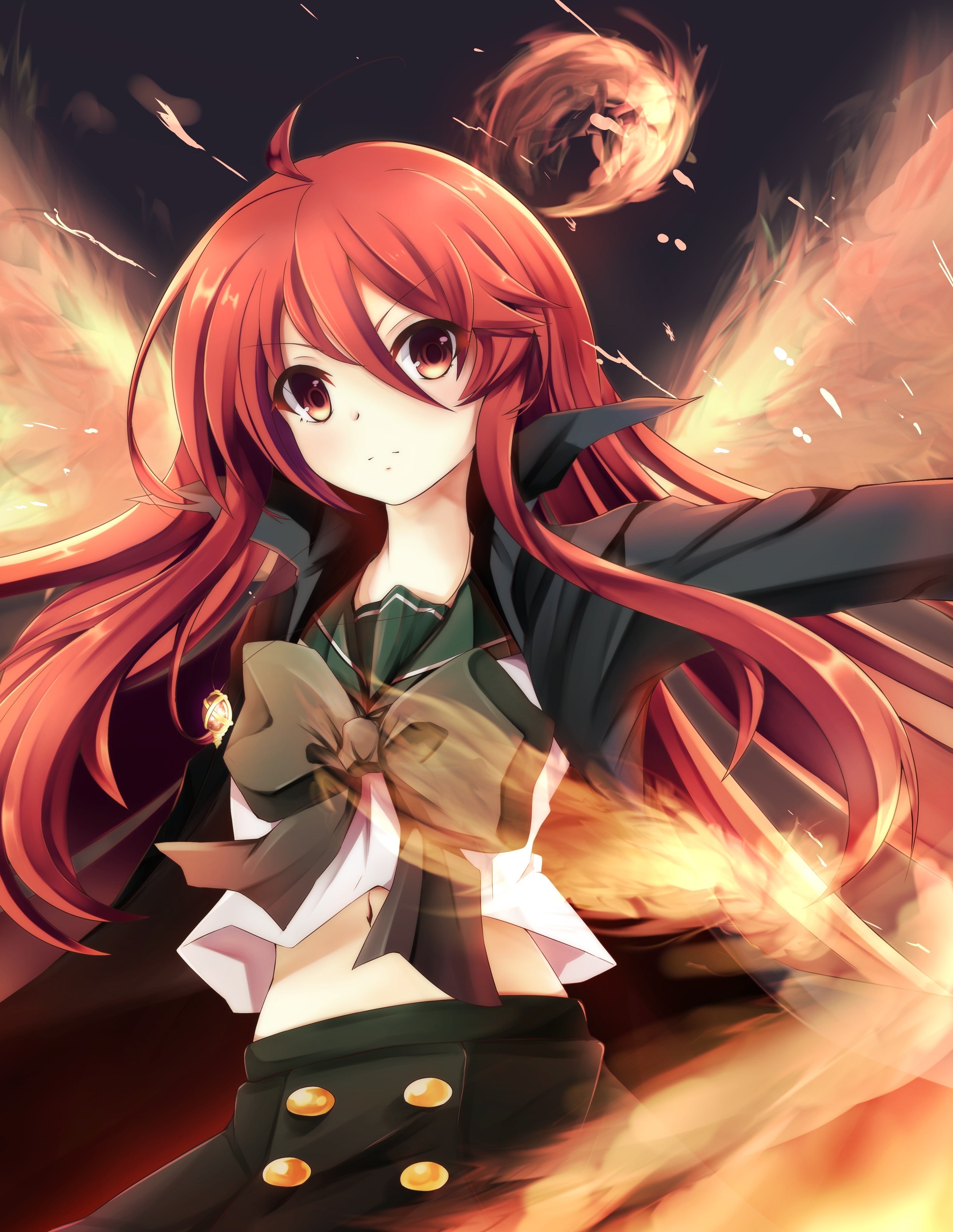anime girls, redhead, Shana, Shakugan no Shana, long hair, anime, 2K, red eyes, Phone HD Wallpaper