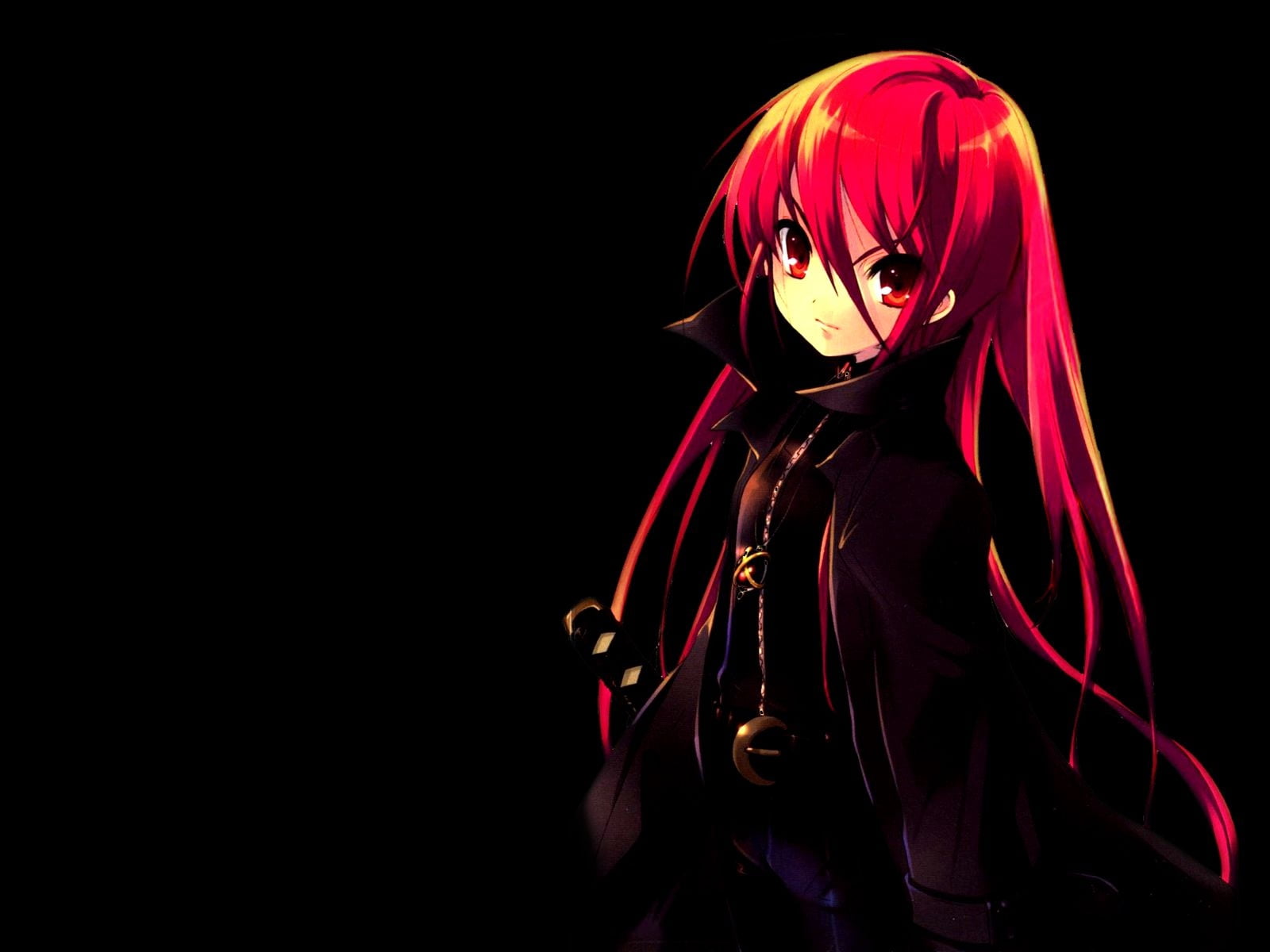 shana, front view, hood - clothing, human Face, sword, girl, portrait, adult, young, beautiful, dark, caucasian Ethnicity, shakugan, cape, black Background, HD Wallpaper