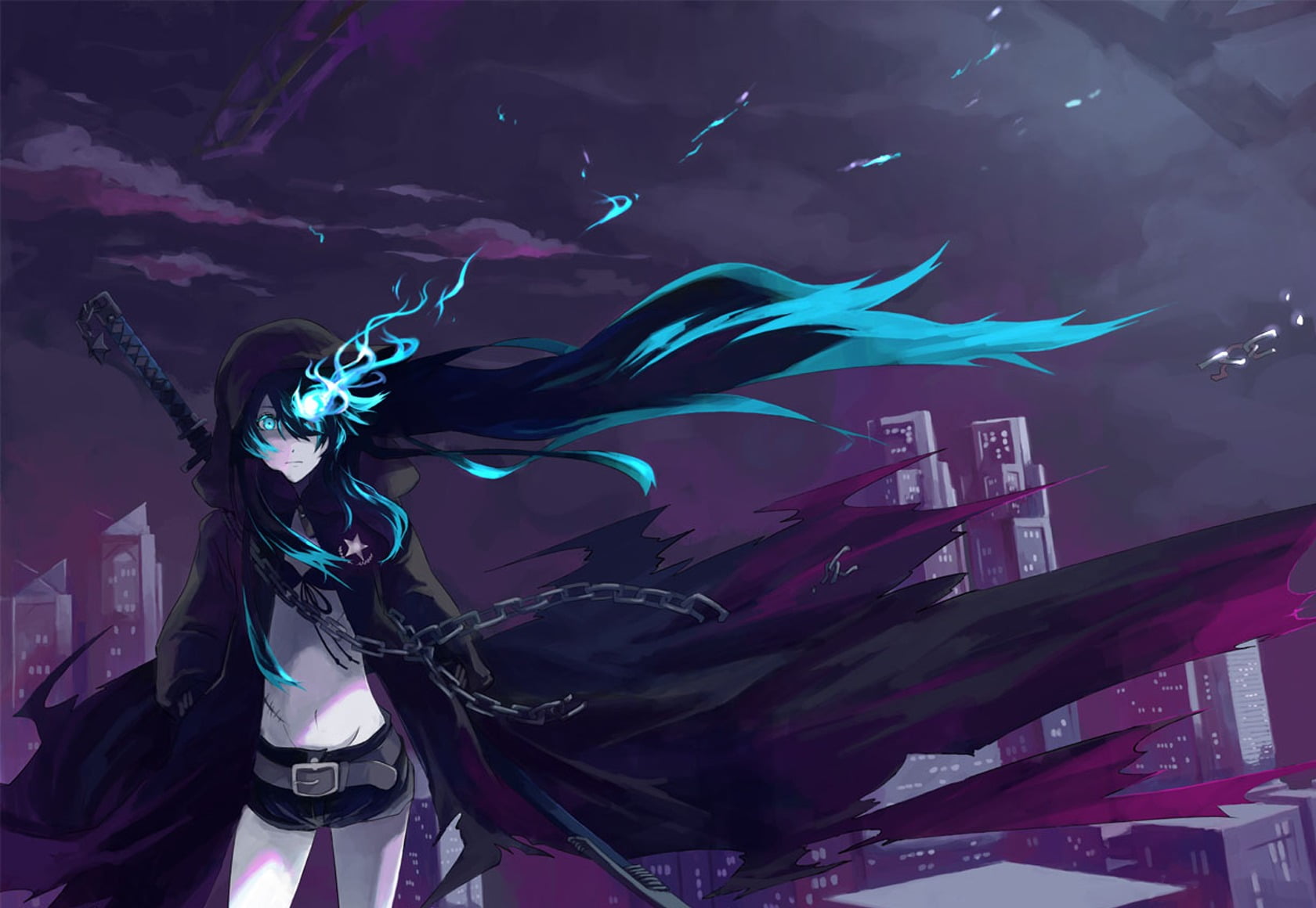 no people, motion, 720P, Kuroi Mato, animal wildlife, creativity, water, sculpture, anime girls, arts culture and entertainment, illuminated, anime, blue, HD Wallpaper