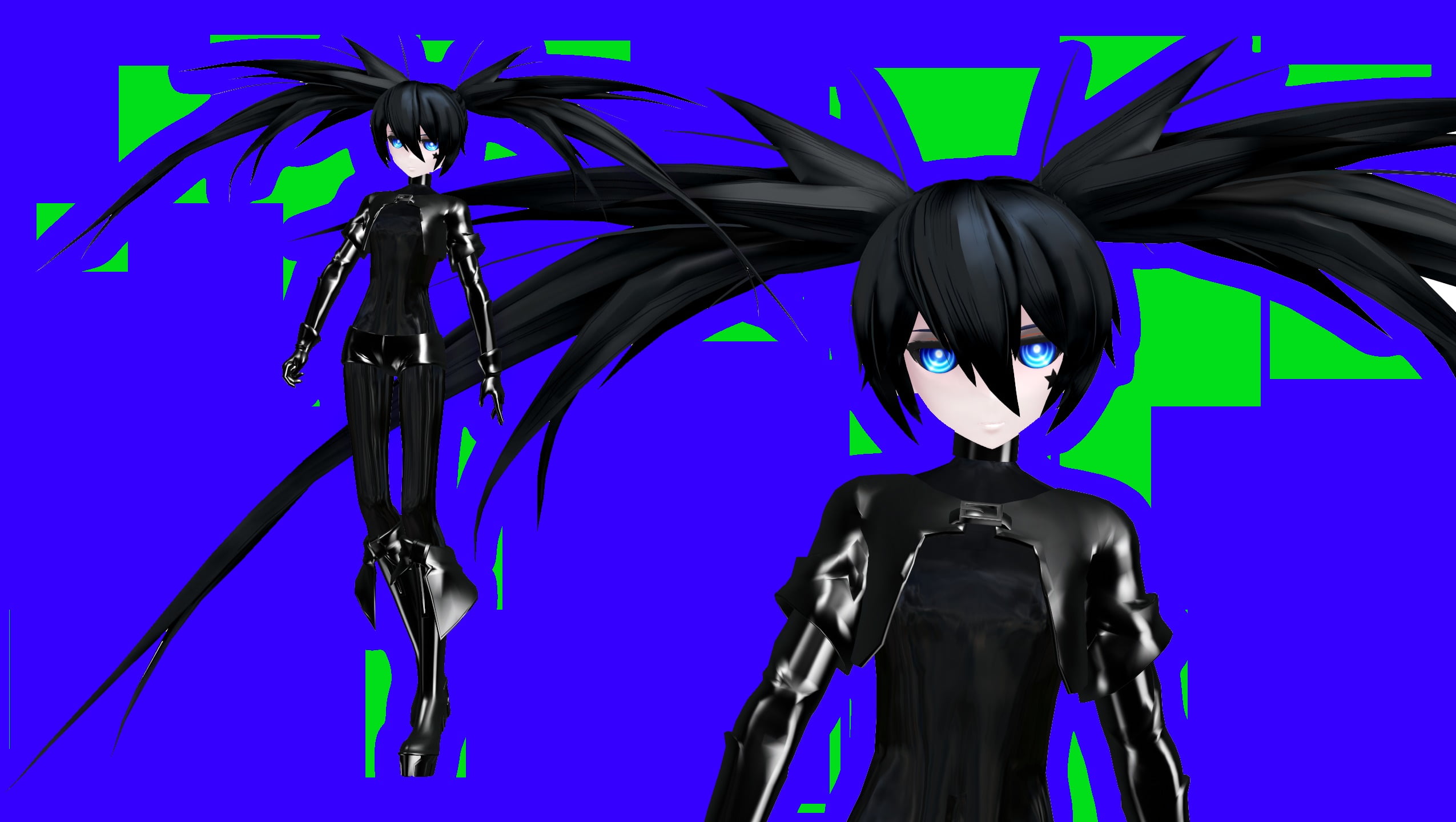 colored background, fashion, studio shot, casual clothing, human hair, one person, hairstyle, blue, rear view, portrait, Black Rock Shooter, indoors, beautiful woman, HD Wallpaper