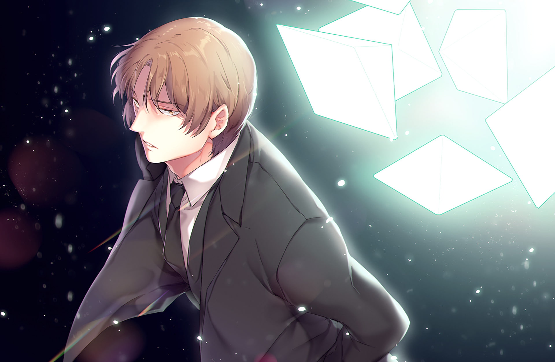 illuminated, standing, young men, one person, business, males, human body part, waist up, indoors, young adult, nature, studio shot, blond hair, Anime, HD Wallpaper