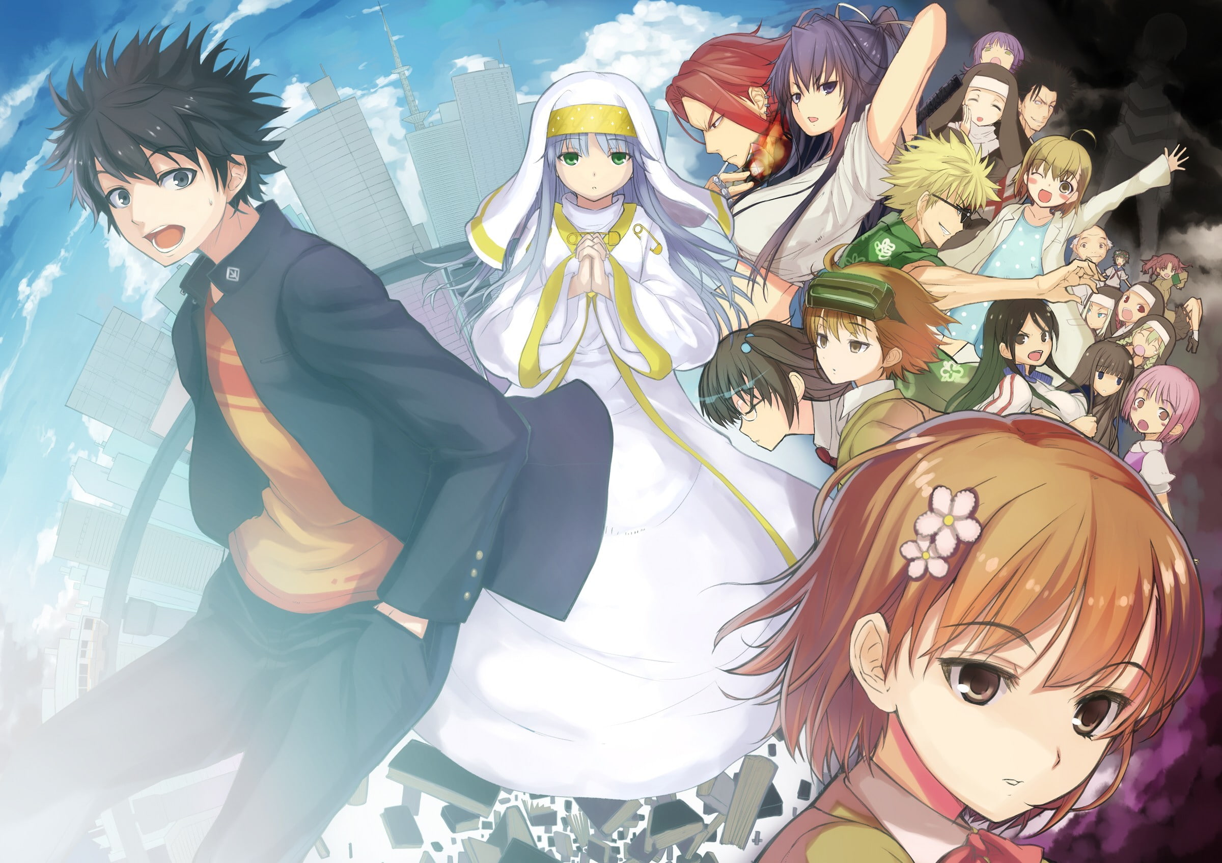 outdoors, event, arts culture and entertainment, day, men, celebration, representation, Kanzaki Kaori, Touma Kamijou, male likeness, amusement park, people, HD Wallpaper