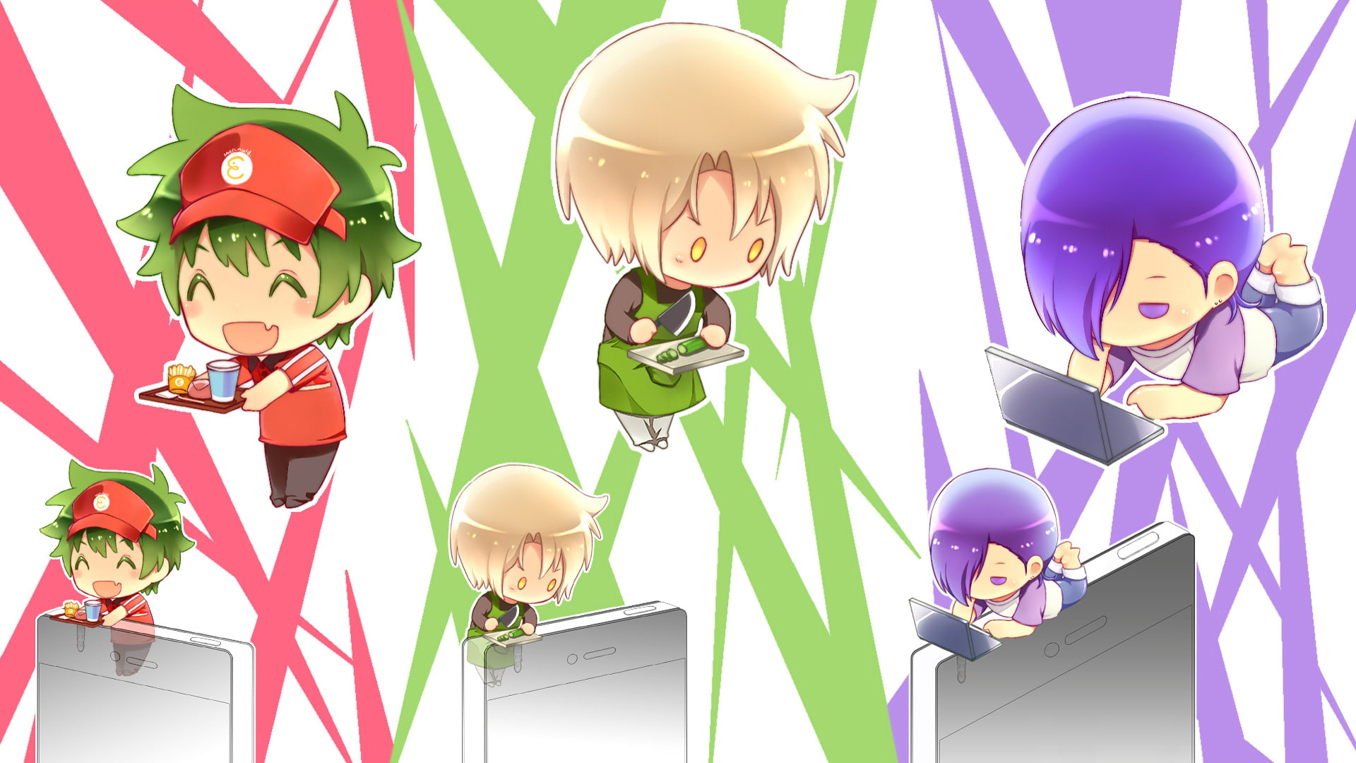 Sadao Maou, Shirou Ashiya, Hanzou Urushihara, Anime, The Devil Is a Part-Timer!, 1080P, HD Wallpaper