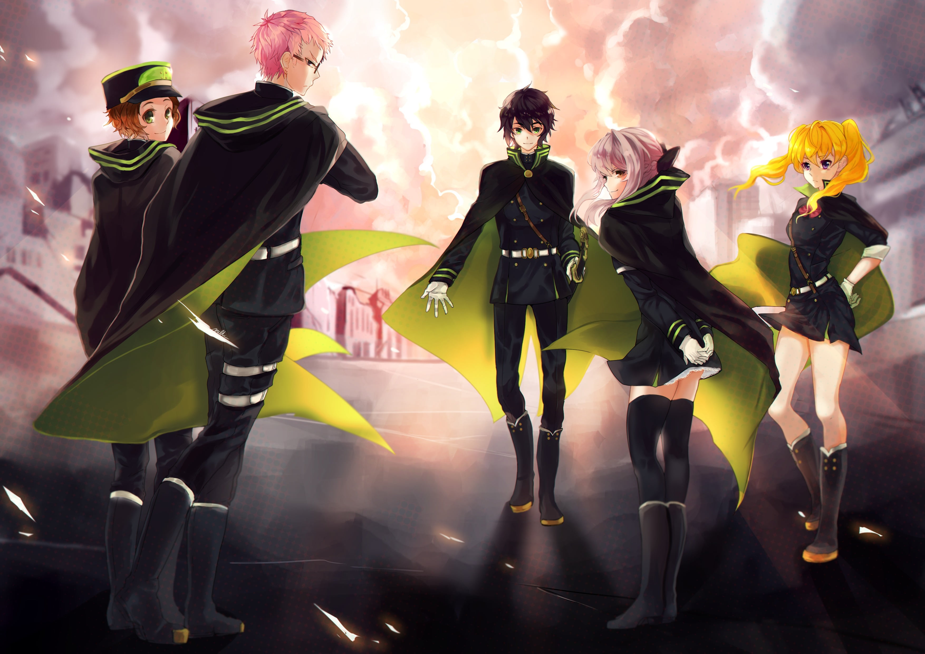 crowd, mikaela hyakuya, lifestyles, superhero, leisure activity, hiiragi shino the, illustration, handle types of mitsuba, men, yuuichirou hyakuya, guys, HD Wallpaper