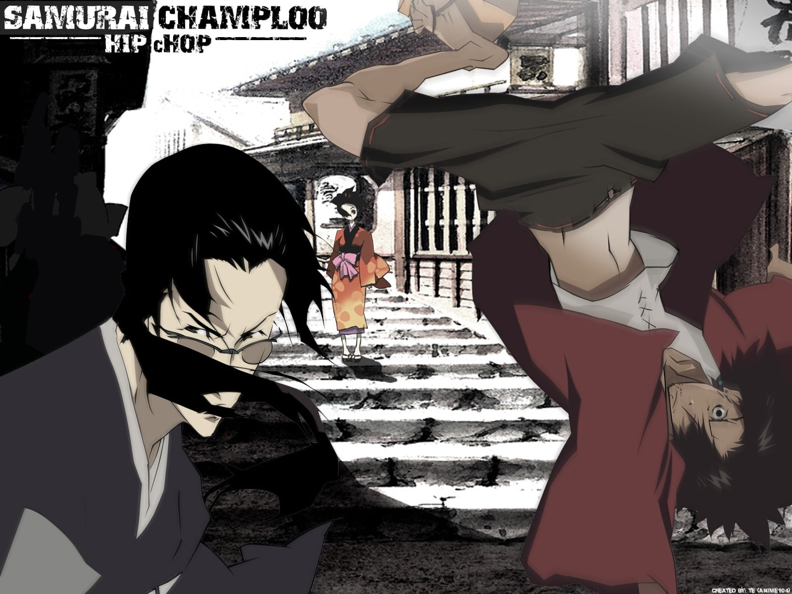 720P, lifestyles, Samurai Champloo, outdoors, anime, street, hairstyle, architecture, adult, sunlight, white, real people, black, building, city, men, HD Wallpaper