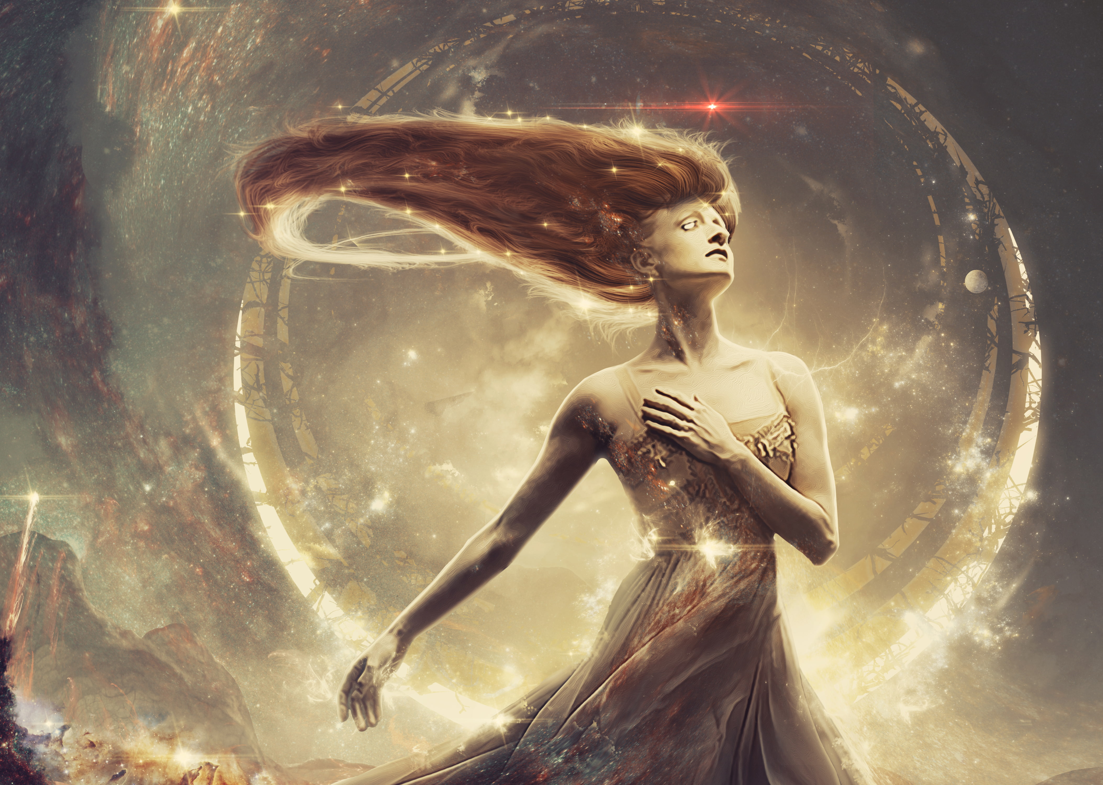 4K, lina, Nebula, Stars, Angel, 4K, inverse, HD, HD Wallpaper