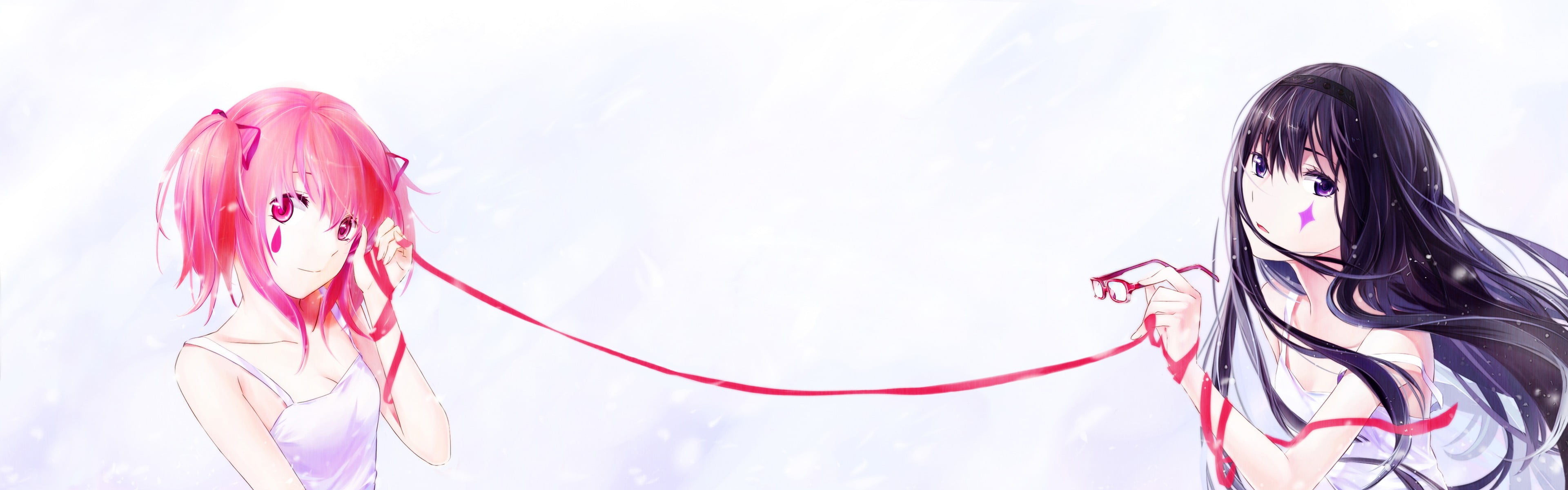 clothing, simple background, fashion, hair, black, females, female, studio shot, ribbon, Mahou Shoujo Madoka Magica, multiple display, illustration, child, HD Wallpaper