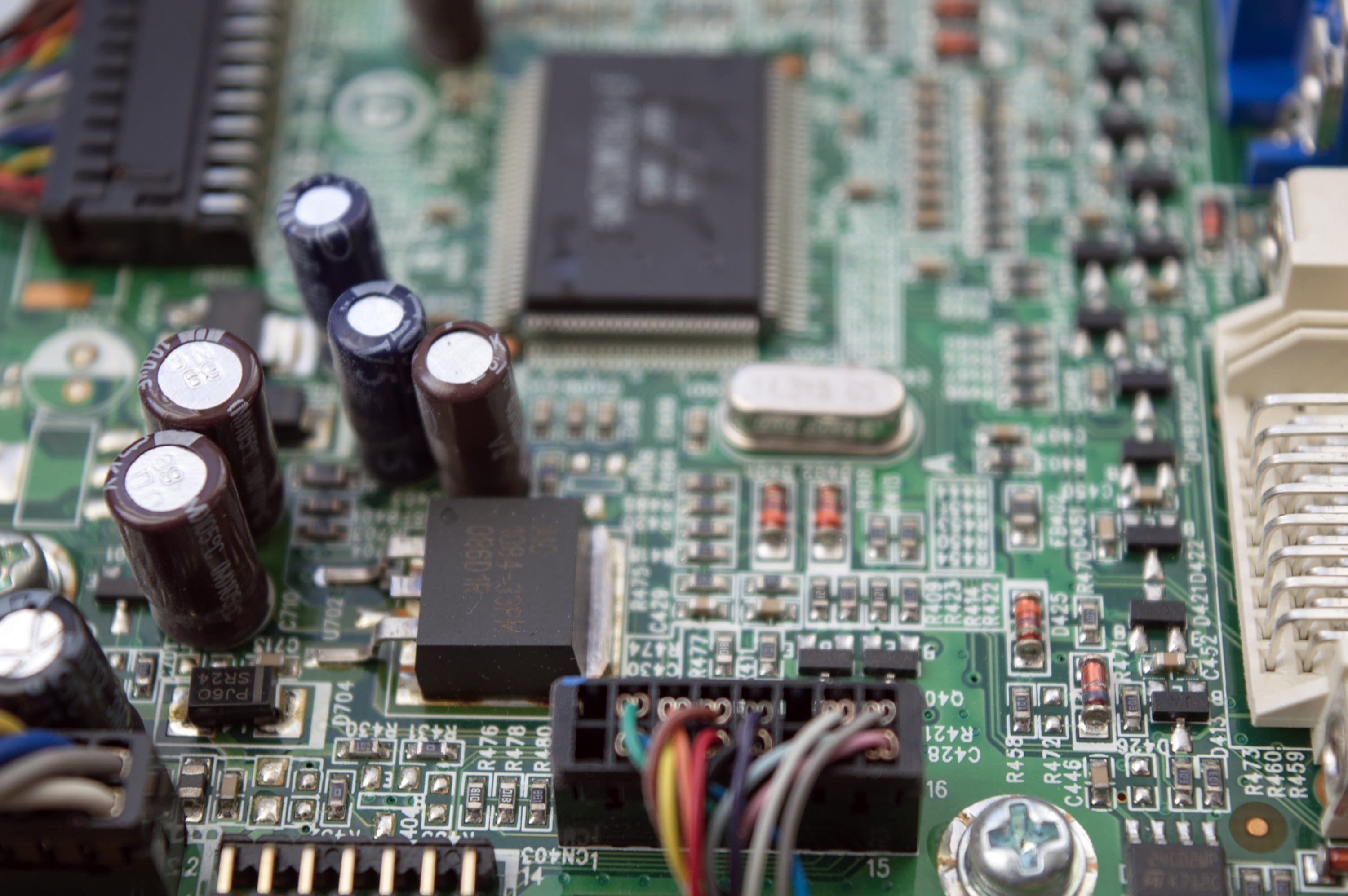 electrical equipment, electronics store, computer equipment, no people, Capacitors, calculating device, device, pc, modern, indoors, close-up, computer, HD Wallpaper