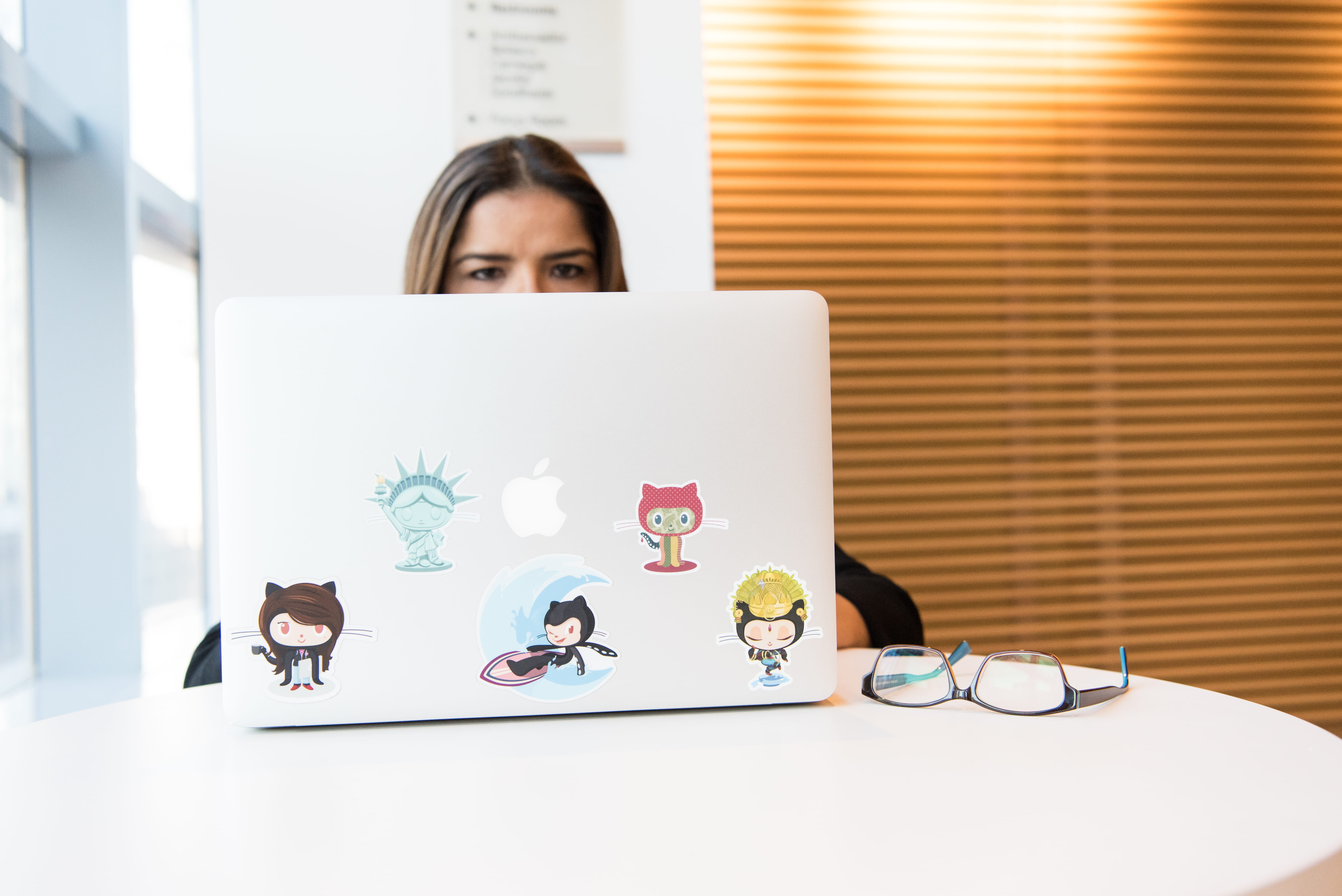 developer, programming, front view, stickers, 5K, leisure, headshot, mid adult, illustration, development, programmer, woman, portrait, Github, eyewear, HD Wallpaper