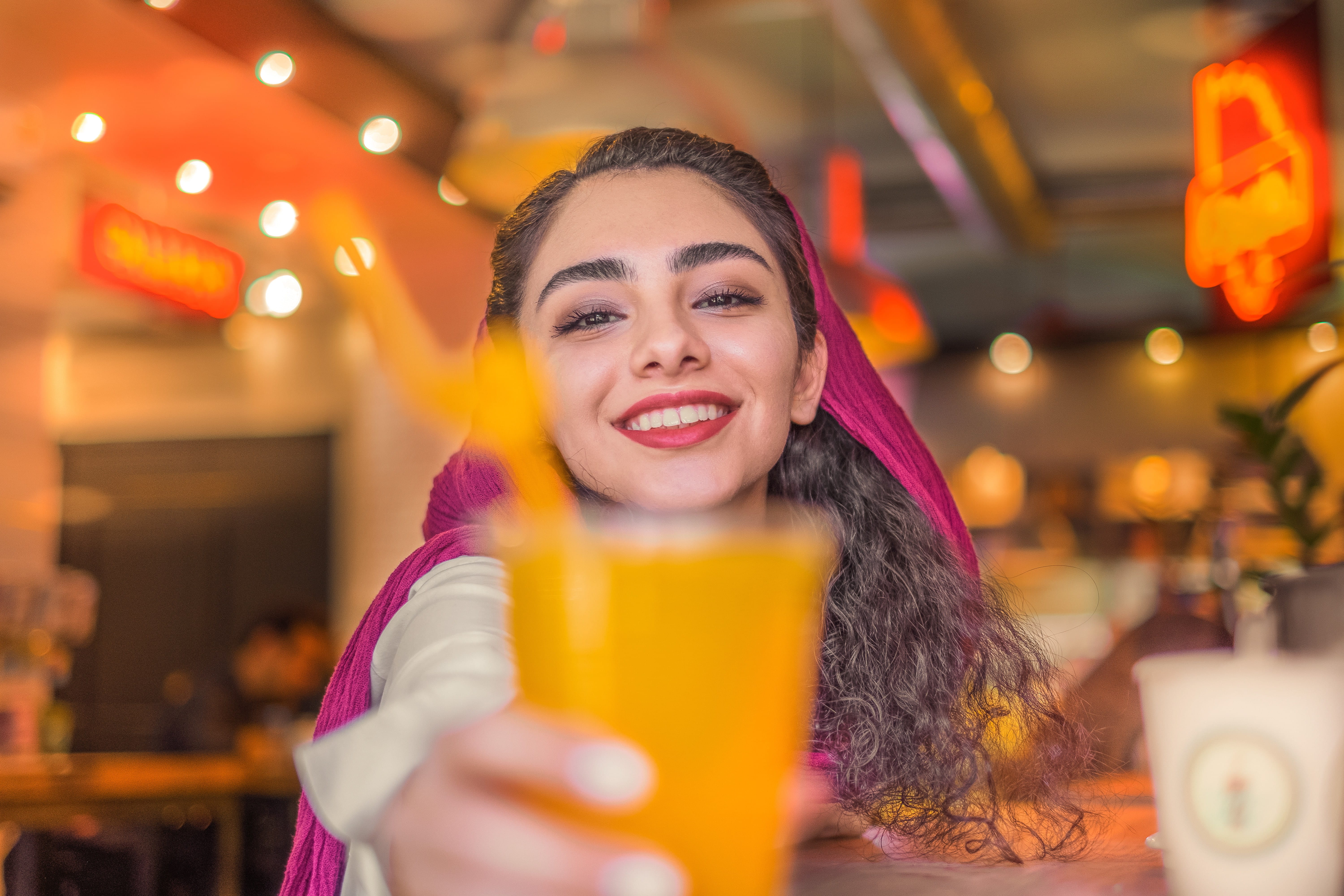 5K, selective focus, happiness, beverage, enjoyment, smiling, young adult, drink, cafe, adult, one person, glass, young women, business, party, vorta cafe, HD Wallpaper