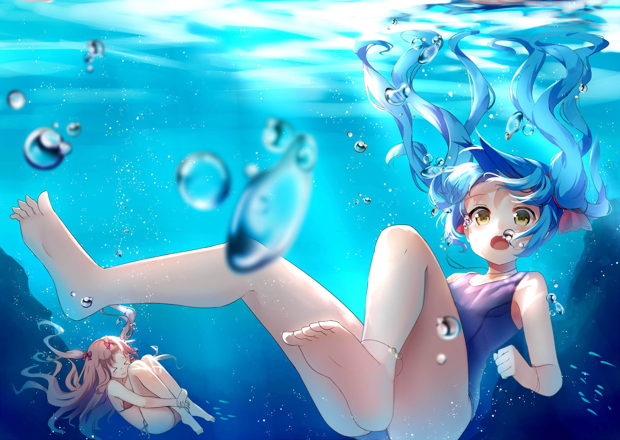 young Adult, females, blue, beautiful, art, swimming pool, character, light, women, people, girls, summer, young women, sea, water, haired, computer Graphic, HD Wallpaper