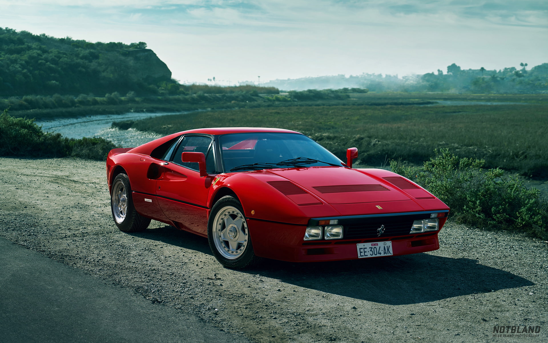 nature, 1080P, car, river, landscape, red, road, Ferrari, ferrari 288 Gto, HD Wallpaper