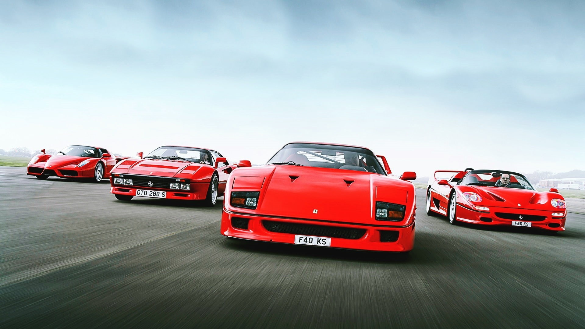 nature, accidents and disasters, driving, on the move, sport, land vehicle, transportation, mode of transportation, travel, sky, outdoors, road, ferrari 288 gto ferrari f40 ferrari f50 ferrari enzo car italian ferrari, HD Wallpaper
