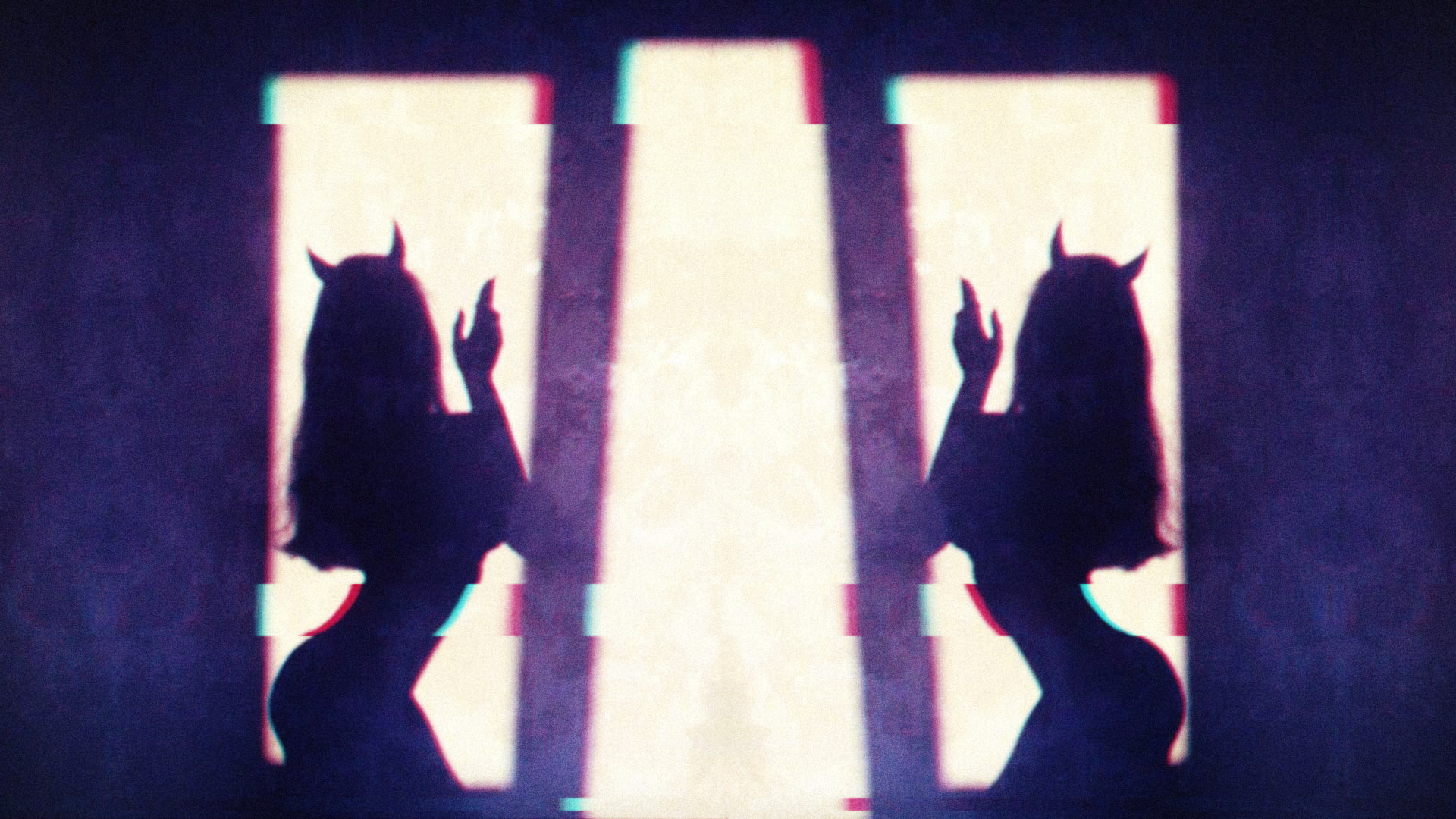 silhouette, lifestyles, standing, sunlight, leisure activity, 1080P, glitch art, women, three quarter length, shadow, demon horns, gesturing, wall - building feature, HD Wallpaper