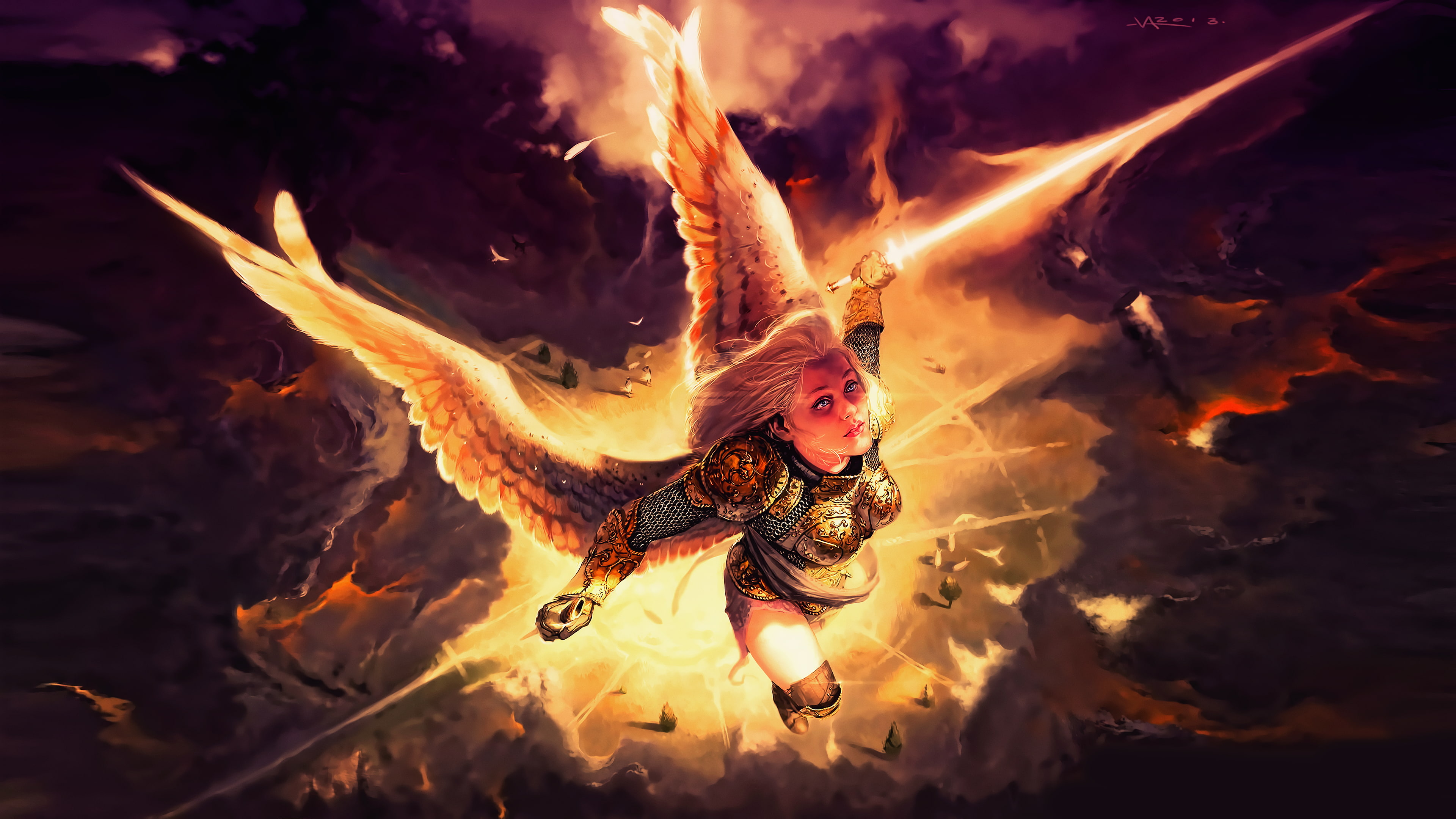 fan art, angel, fantasy art, long hair, digital art, Magic: The Gathering, 4K, concept art, shadow, artwork, HD Wallpaper