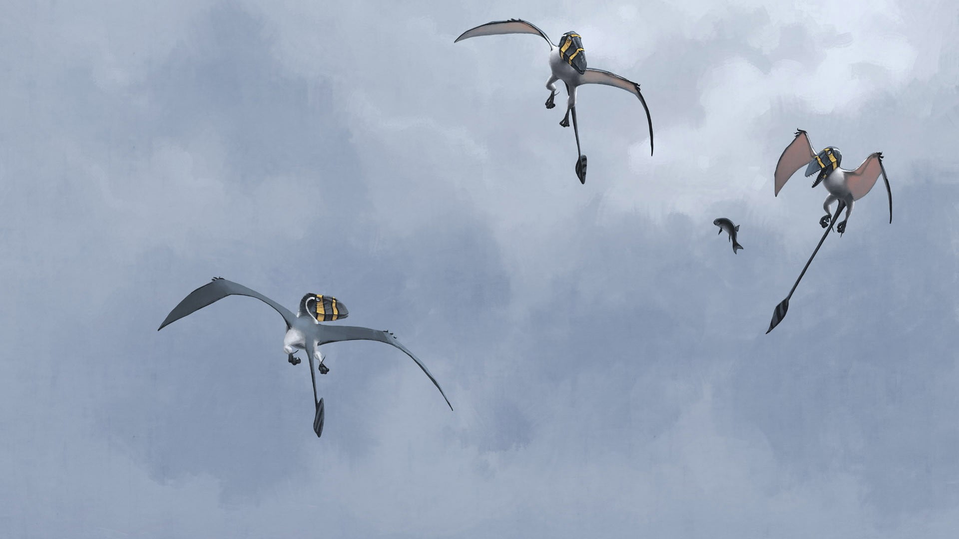 outdoors, day, flock of birds, pendant, no people, 1080P, dinosaurs, vertebrate, low angle view, animals in the wild, mid-air, flying, cloud - sky, motion, HD Wallpaper
