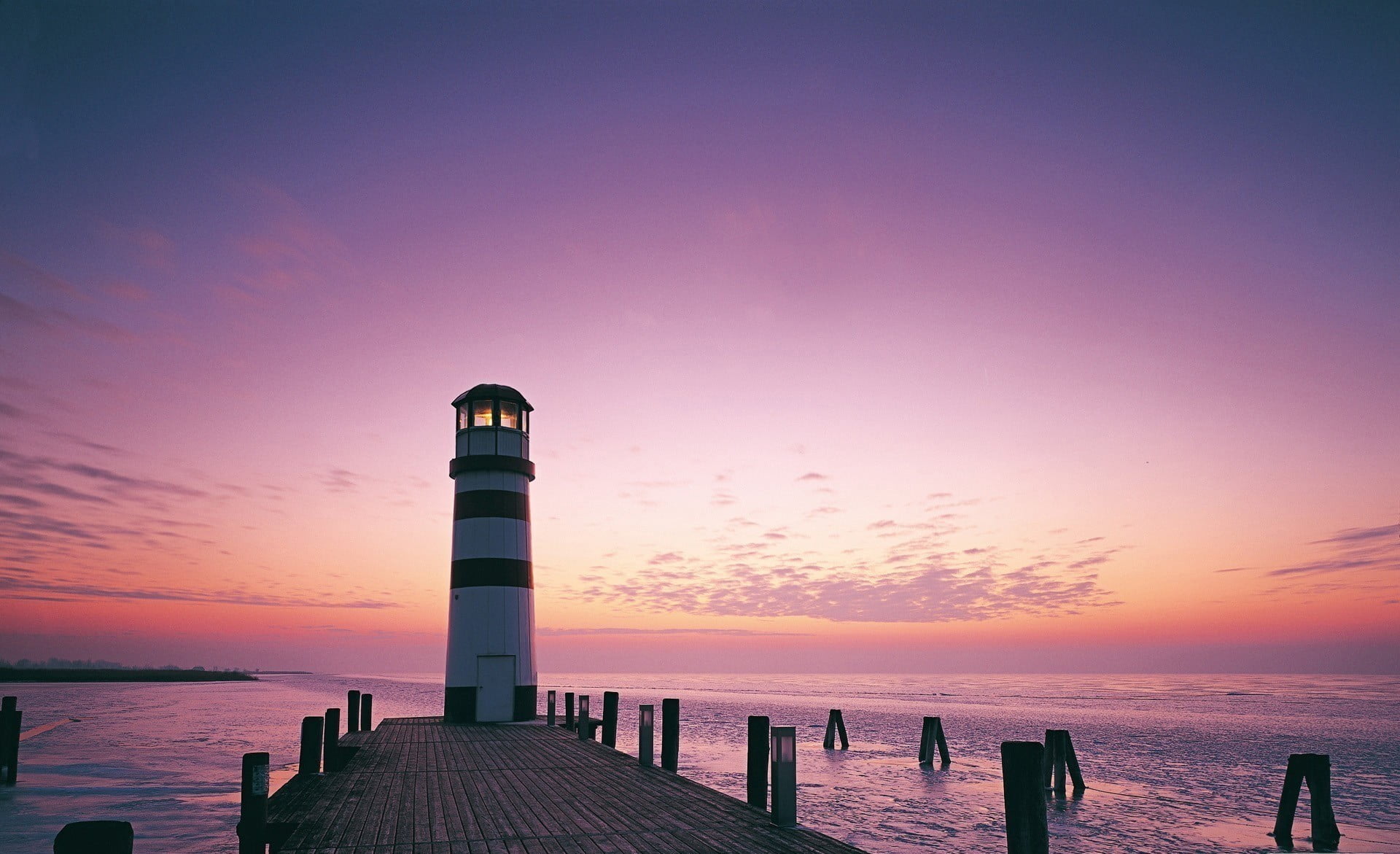 sea, romantic sky, landscape, water, 1080P, security, lighthouse, tower, scenics - nature, horizon, building exterior, outdoors, no people, sunset, beauty in nature, HD Wallpaper