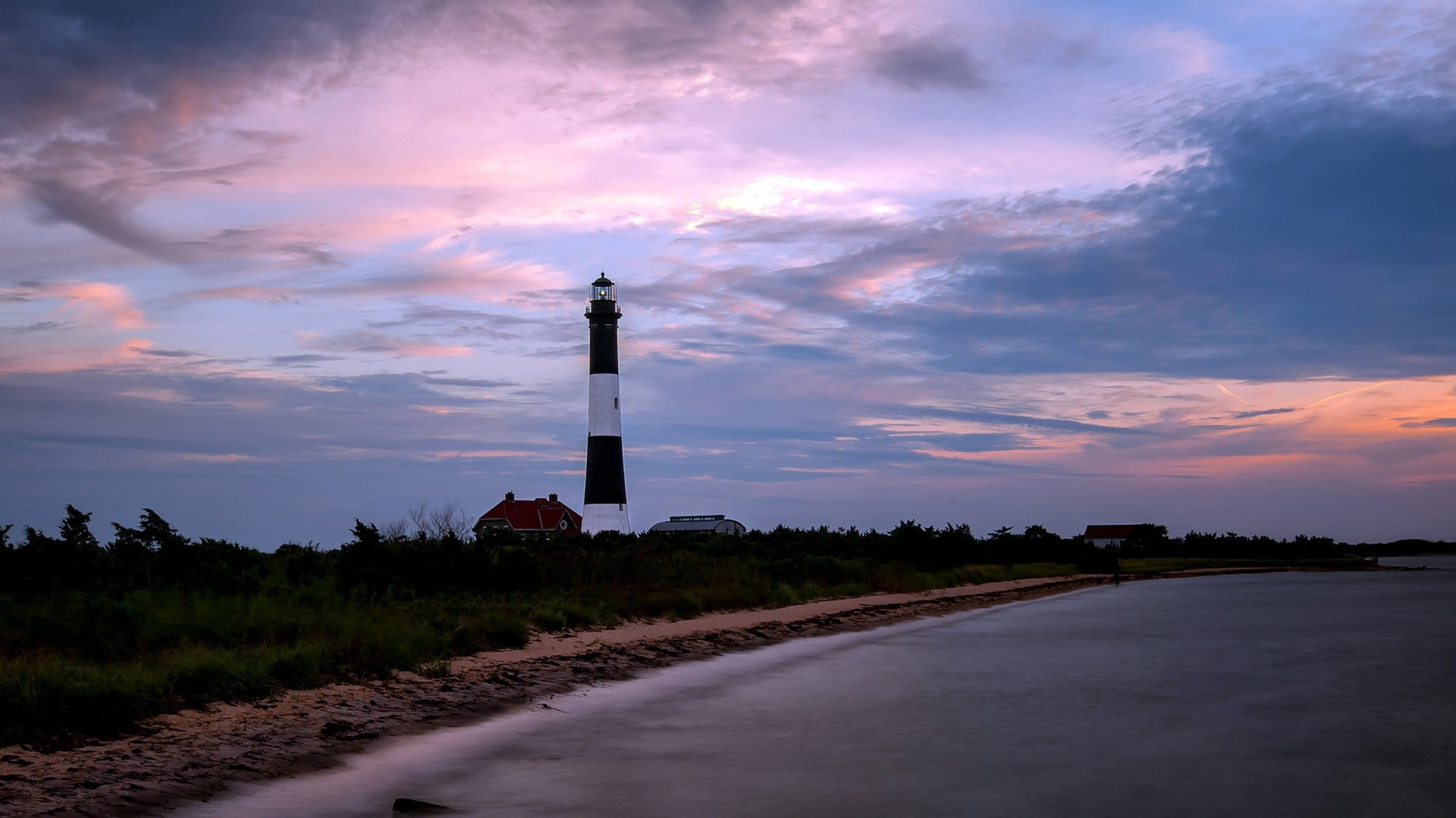 coast, road, sunset, tree, cloud - sky, field, beauty in nature, land, black, direction, sea, lighthouse, sky, plant, architecture, no people, built structure, HD Wallpaper