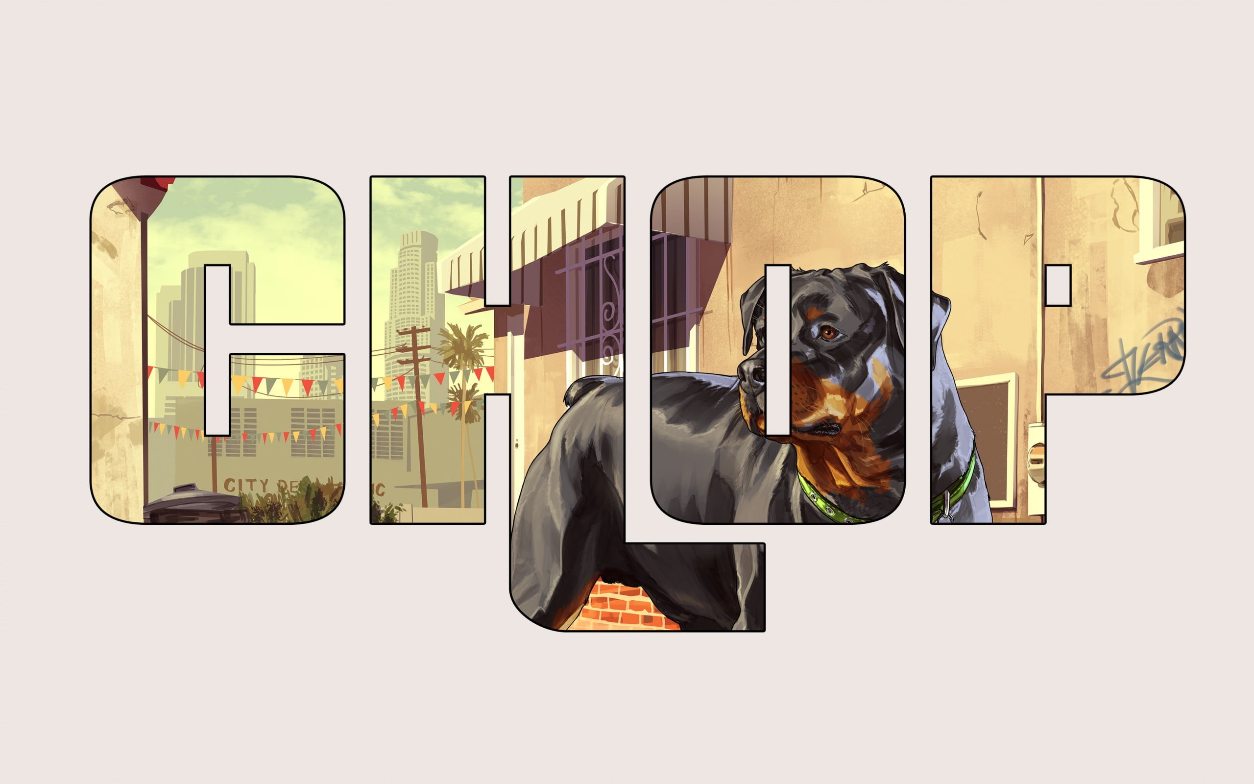 pets, copy space, dog, mammal, canine, animal, domestic, transportation, Grand Theft Auto V, looking at camera, video games, studio shot, indoors, illustration, HD Wallpaper