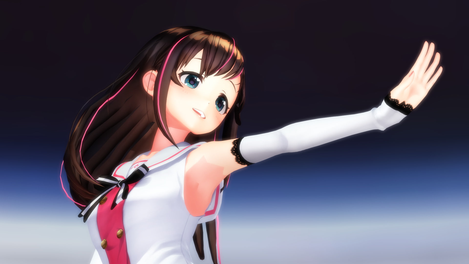 Kizuna AI, Anime, Blue Eyes, 1080P, Long Hair, Blush, AI Channel, 3D, Brown Hair, Robot, HD Wallpaper