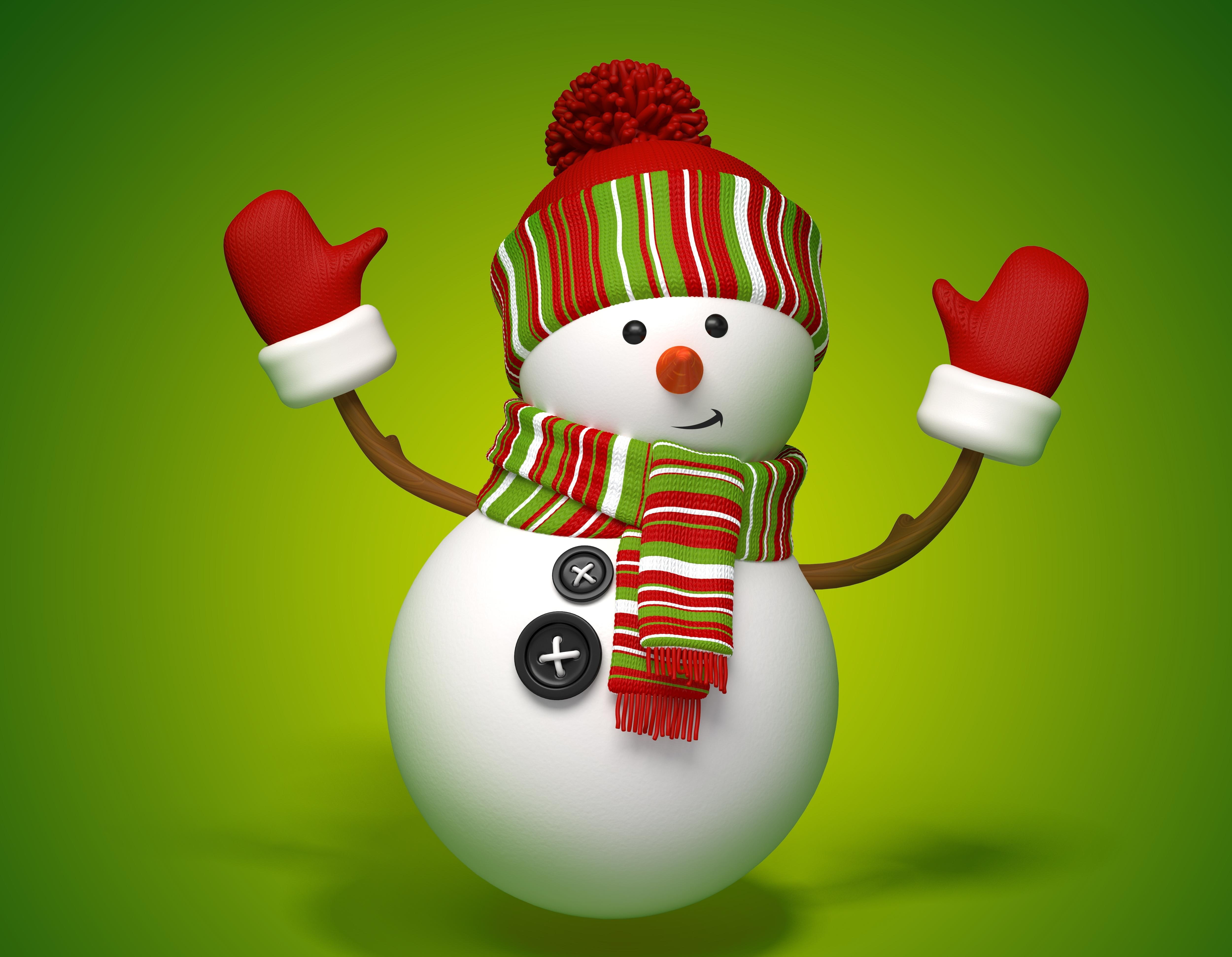 snowmen, red, green, christmas, 3d graphics, graphics, d, white, snowman, holidays, 4K, miscellaneous, HD Wallpaper
