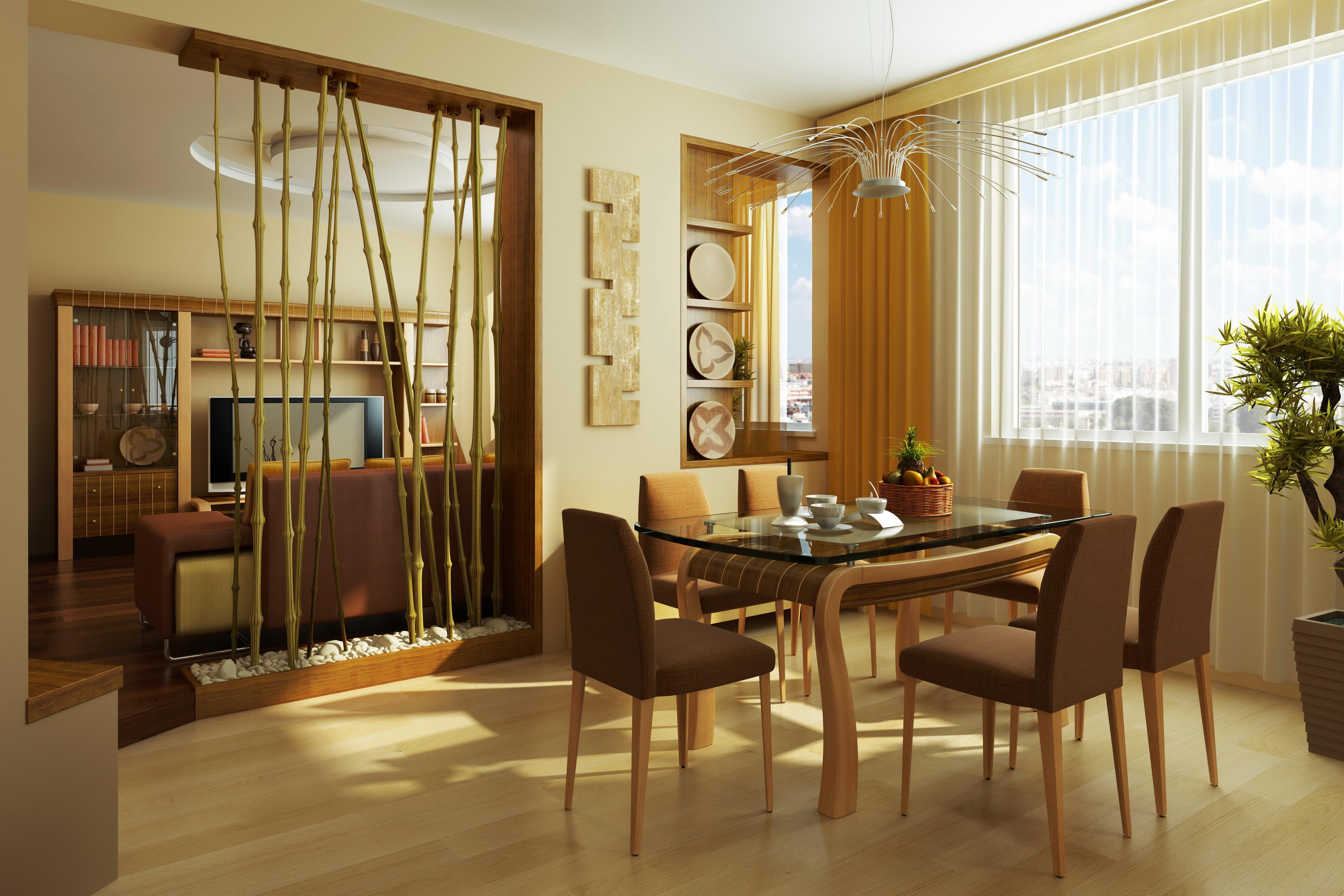graphics, interior, table, d, 4K, curtains, design, 3d graphics, chairs, HD Wallpaper