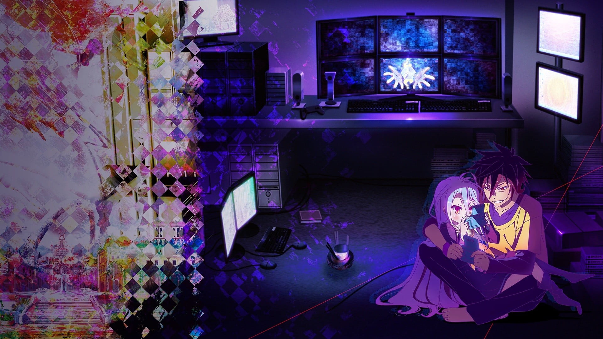 domestic room, sitting, haired, one person, arts culture and entertainment, Sora (No Game No Life), full length, looking, watching tv, black, young adult, HD Wallpaper